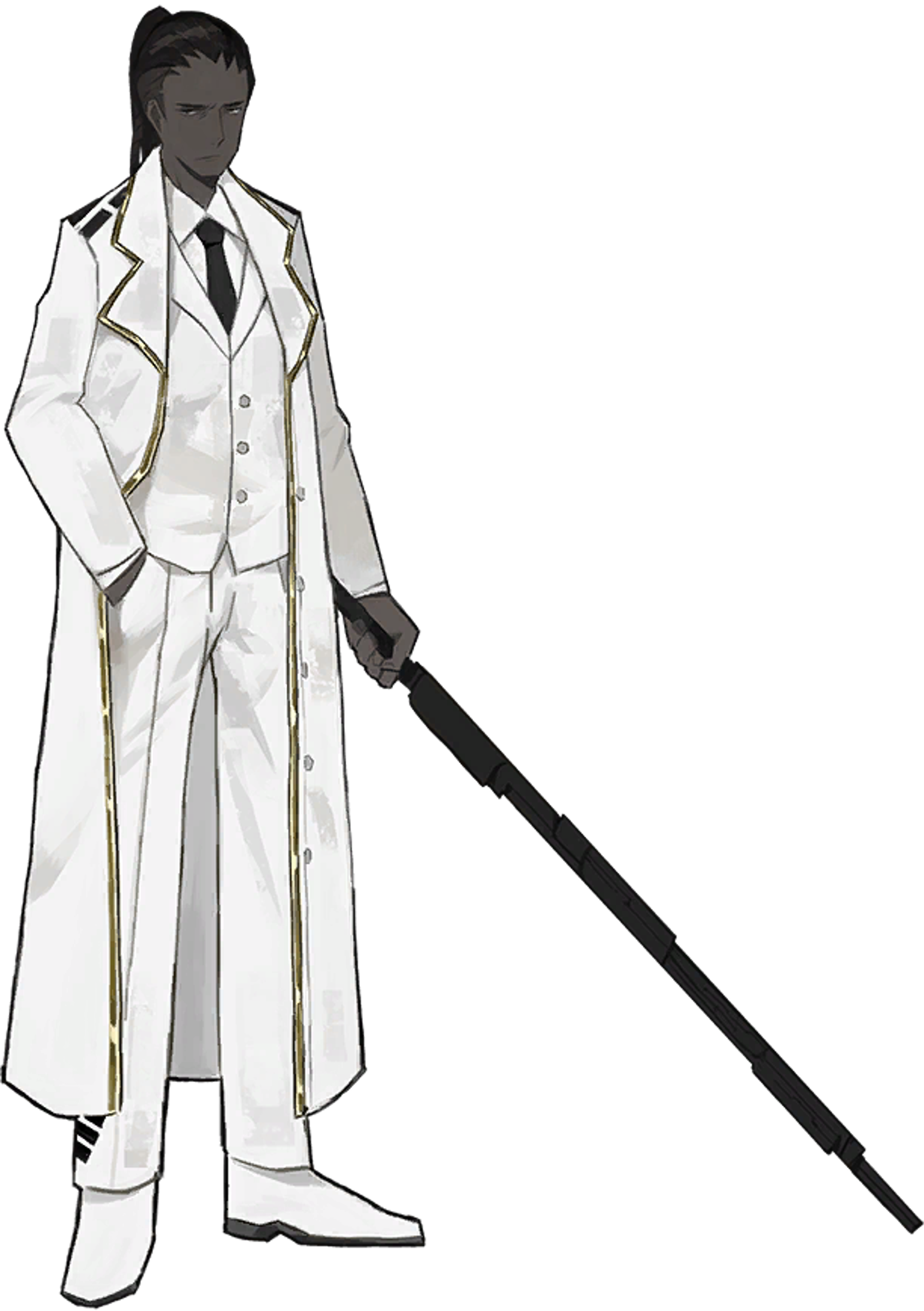 A man in a white suit holding a sword