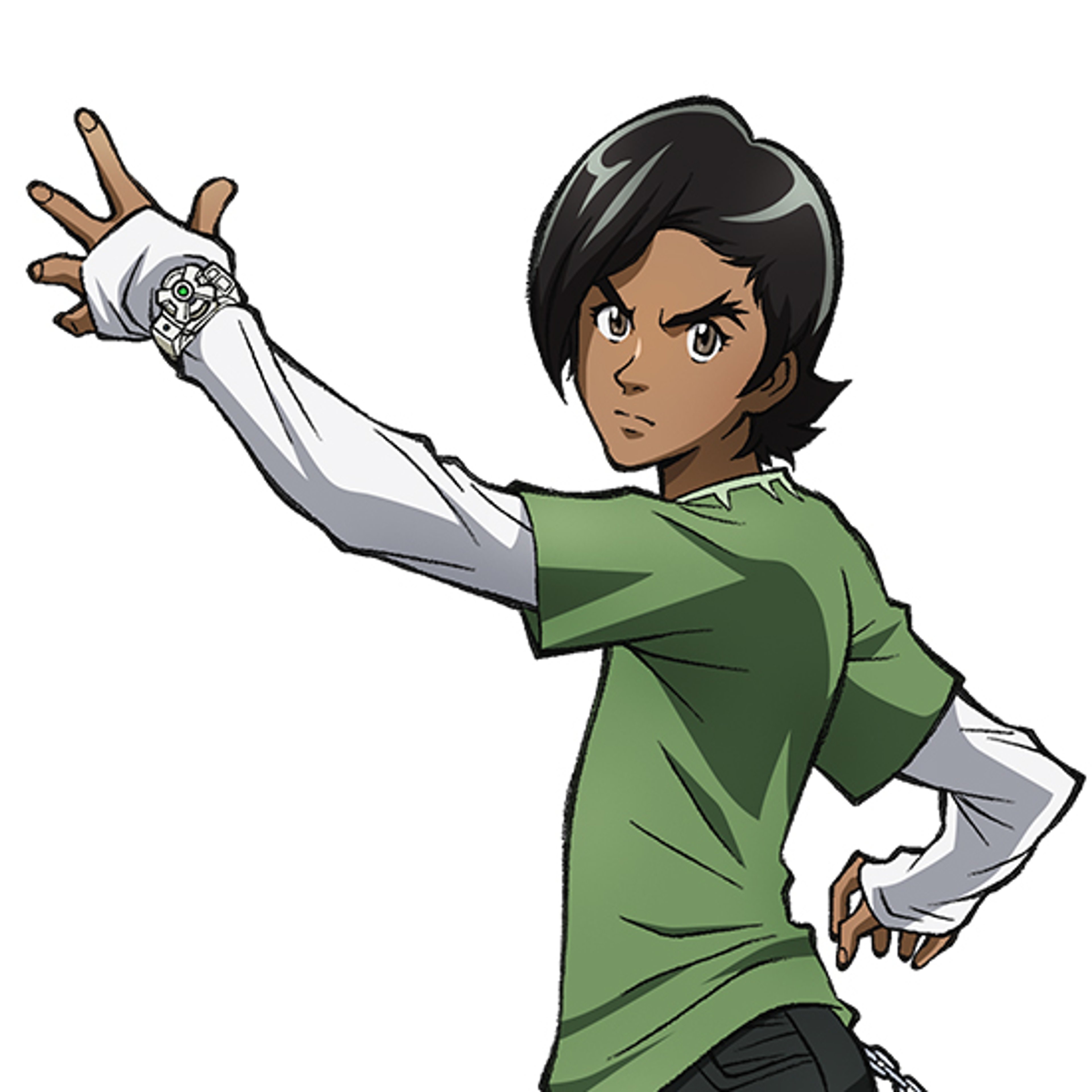 A young man in a green shirt with a determined expression, suggesting a technopathic or superhero-like ability.