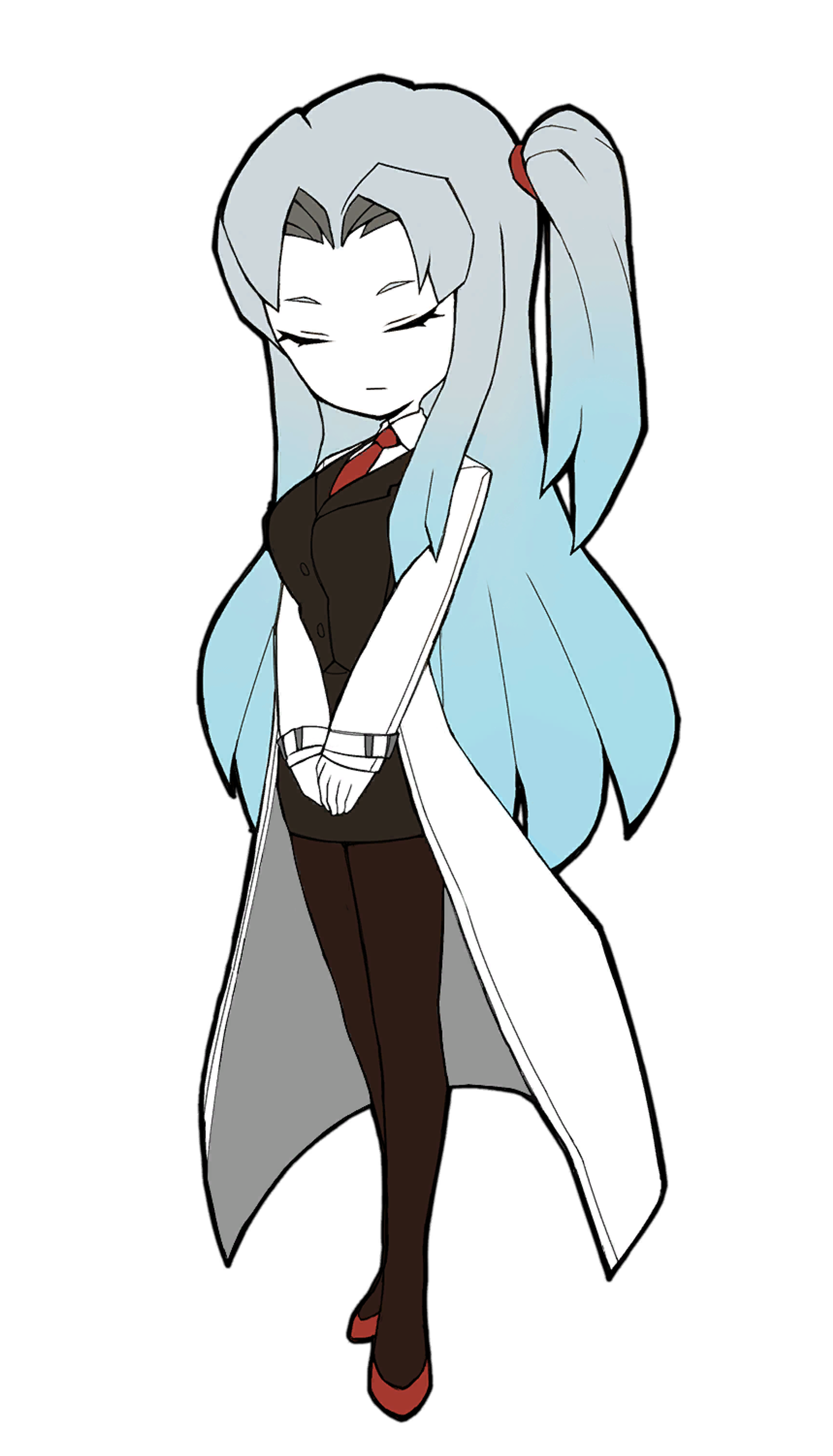 A blue-haired female character with a complex personality