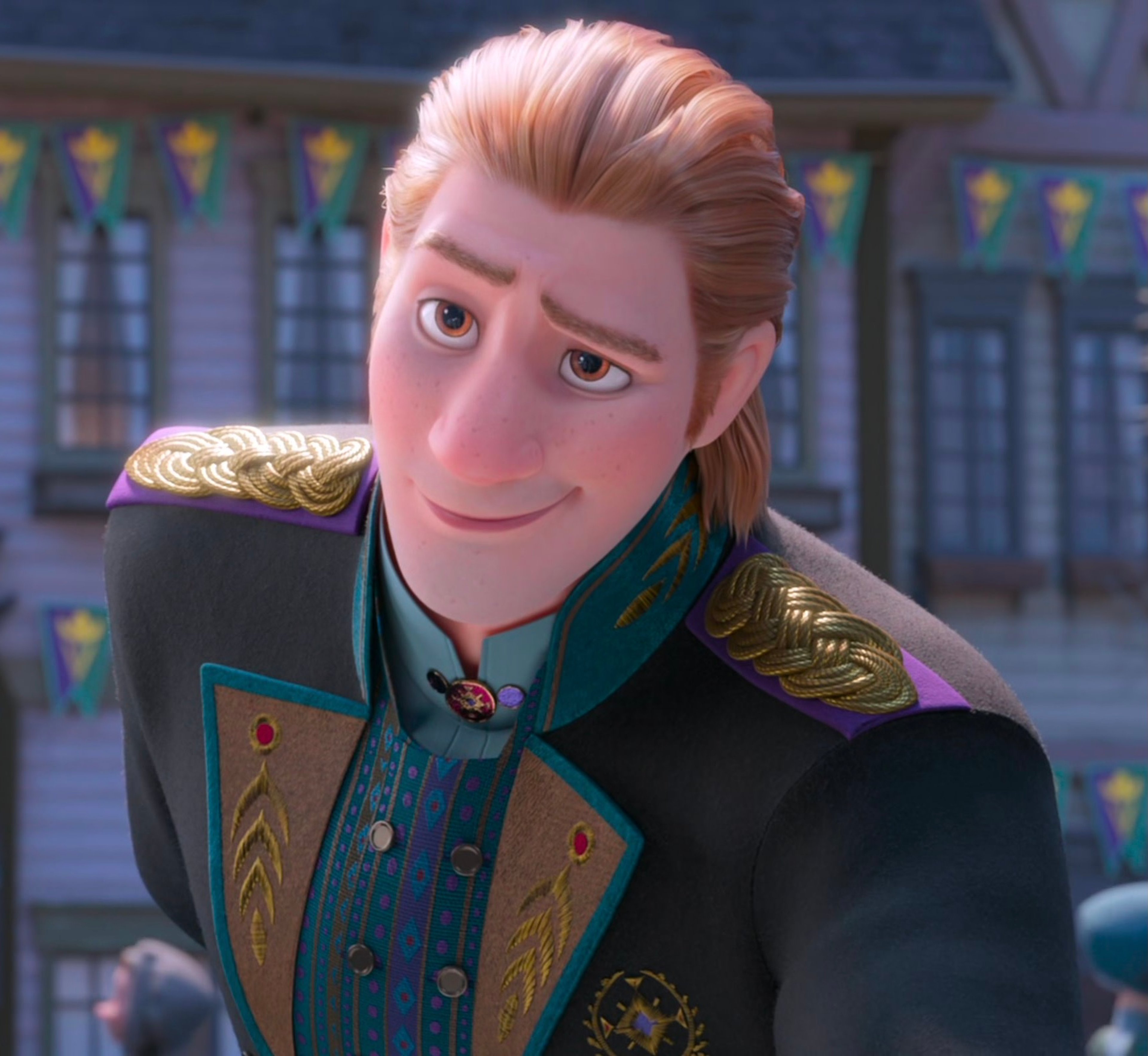 A male character with blond hair and a rugged, outdoorsy appearance wearing a green and blue outfit with fur accents.