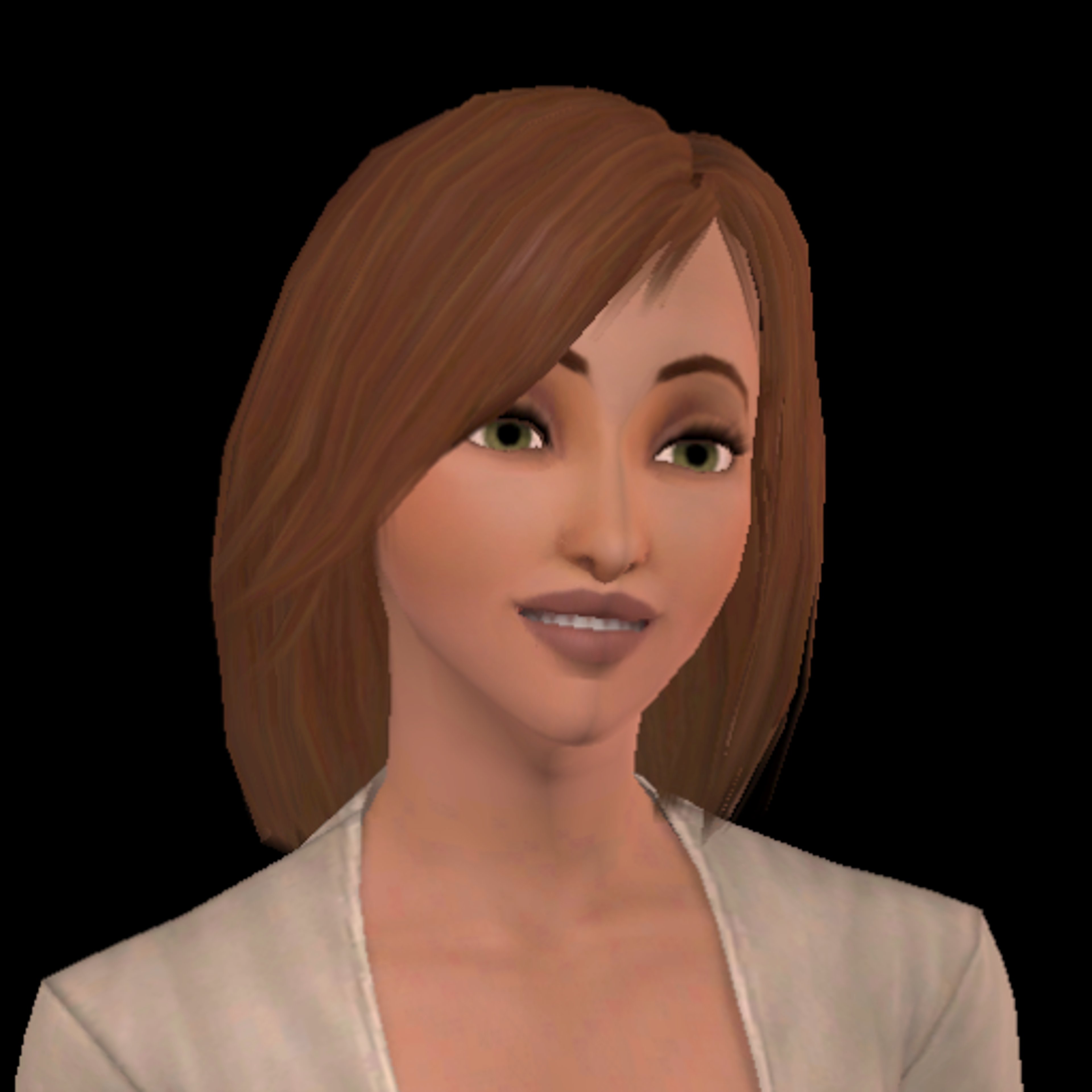 A young woman with brown hair wearing a white blouse