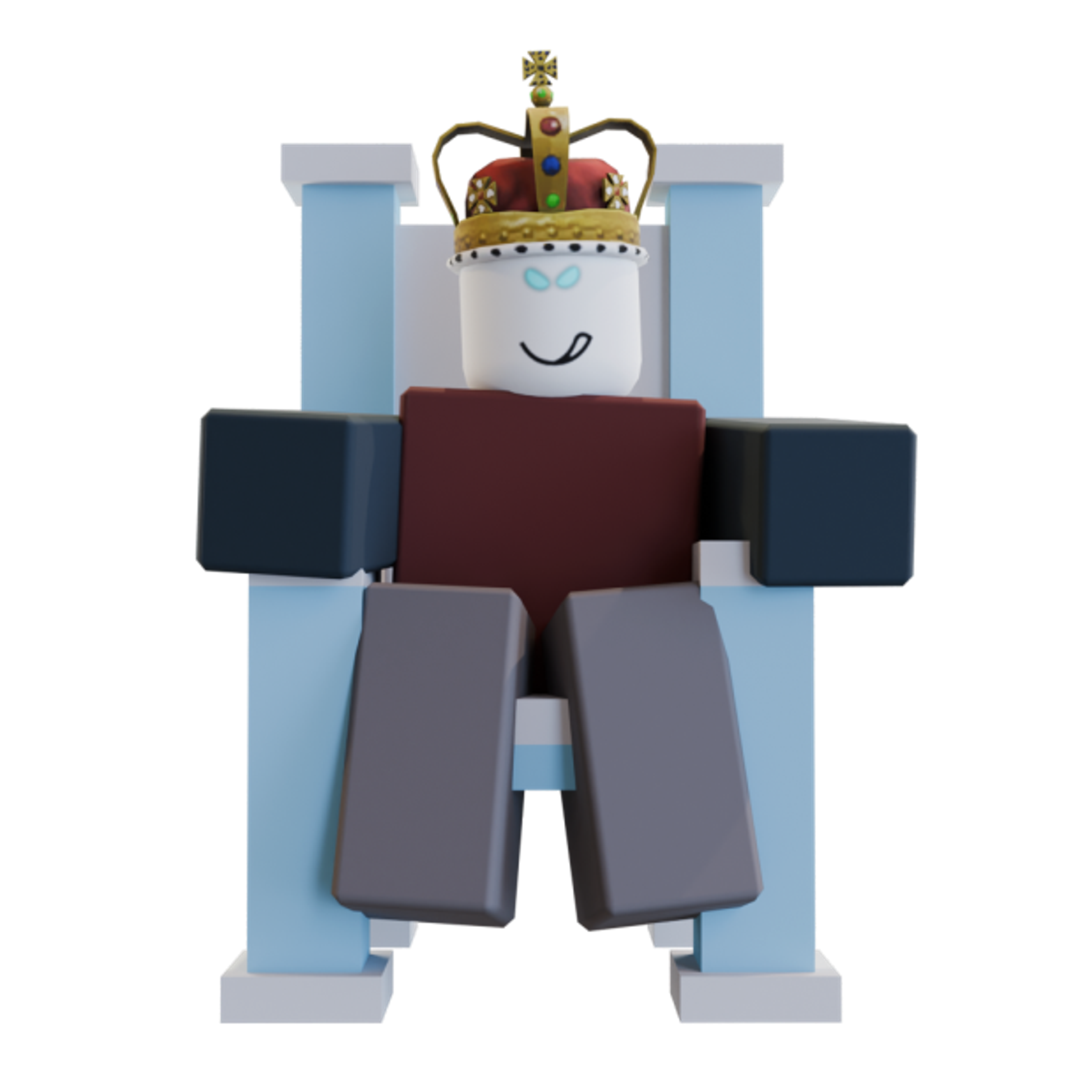 A blocky, regal character wearing a crown and holding a scepter
