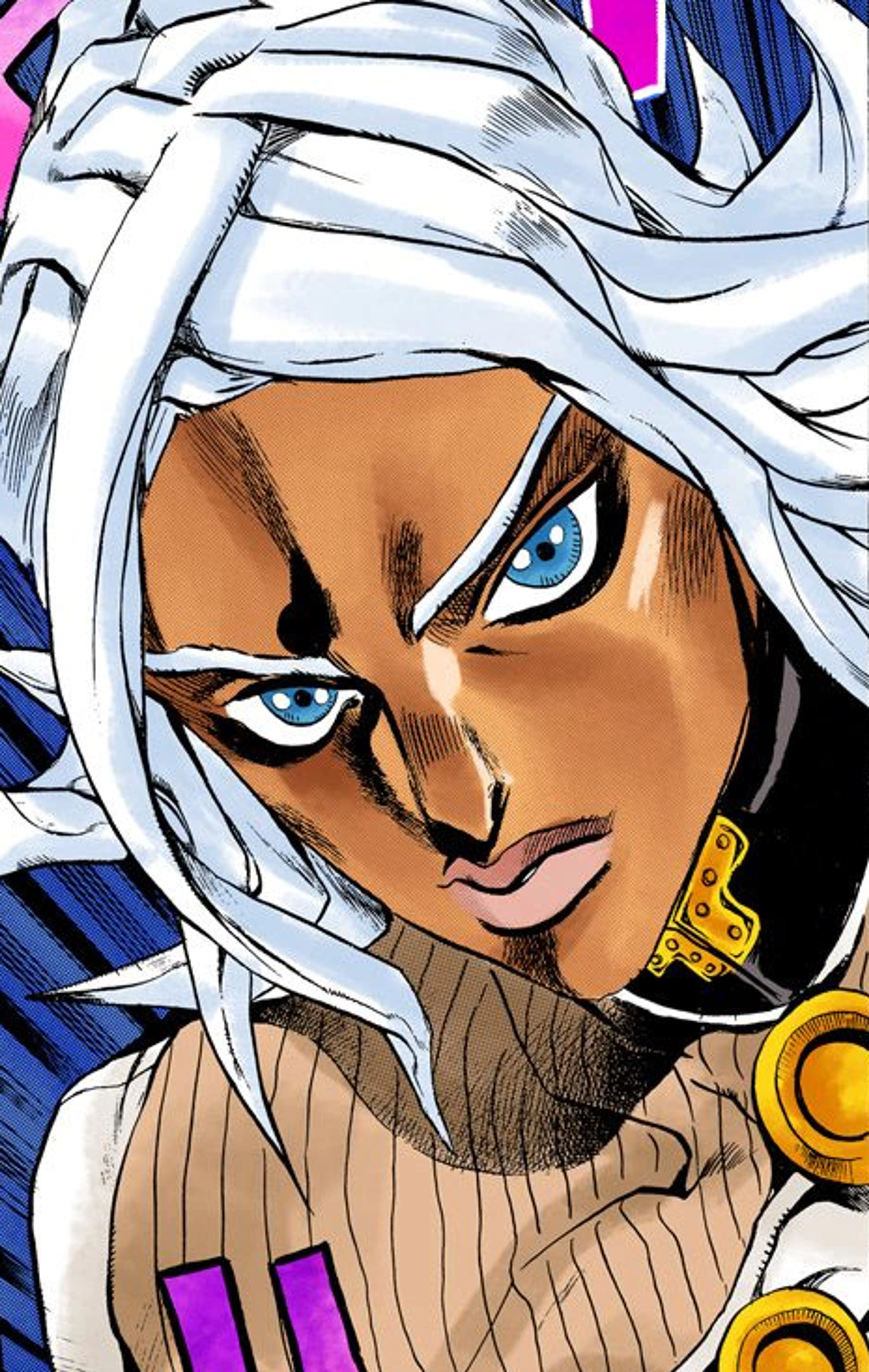 A man with light-colored hair and a distinctive outfit