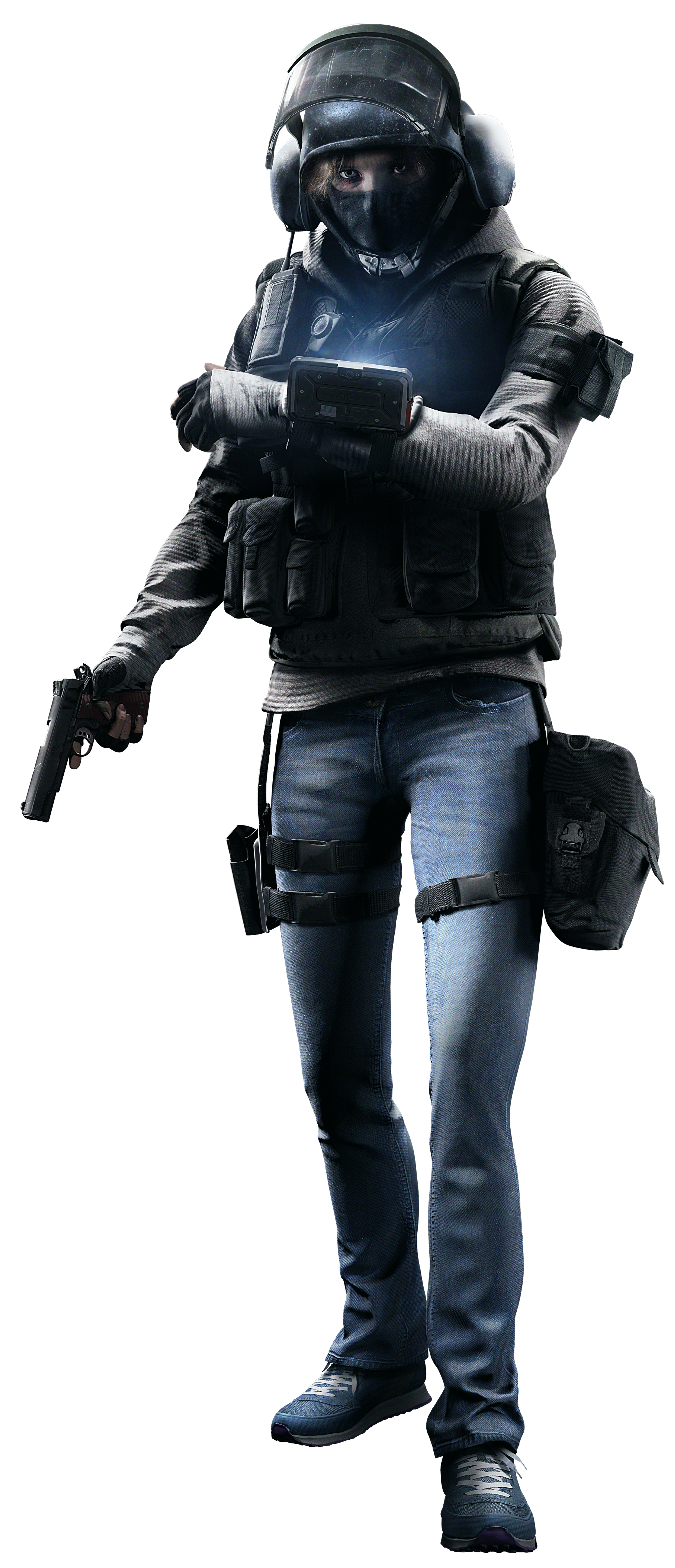 A person in tactical gear holding a weapon