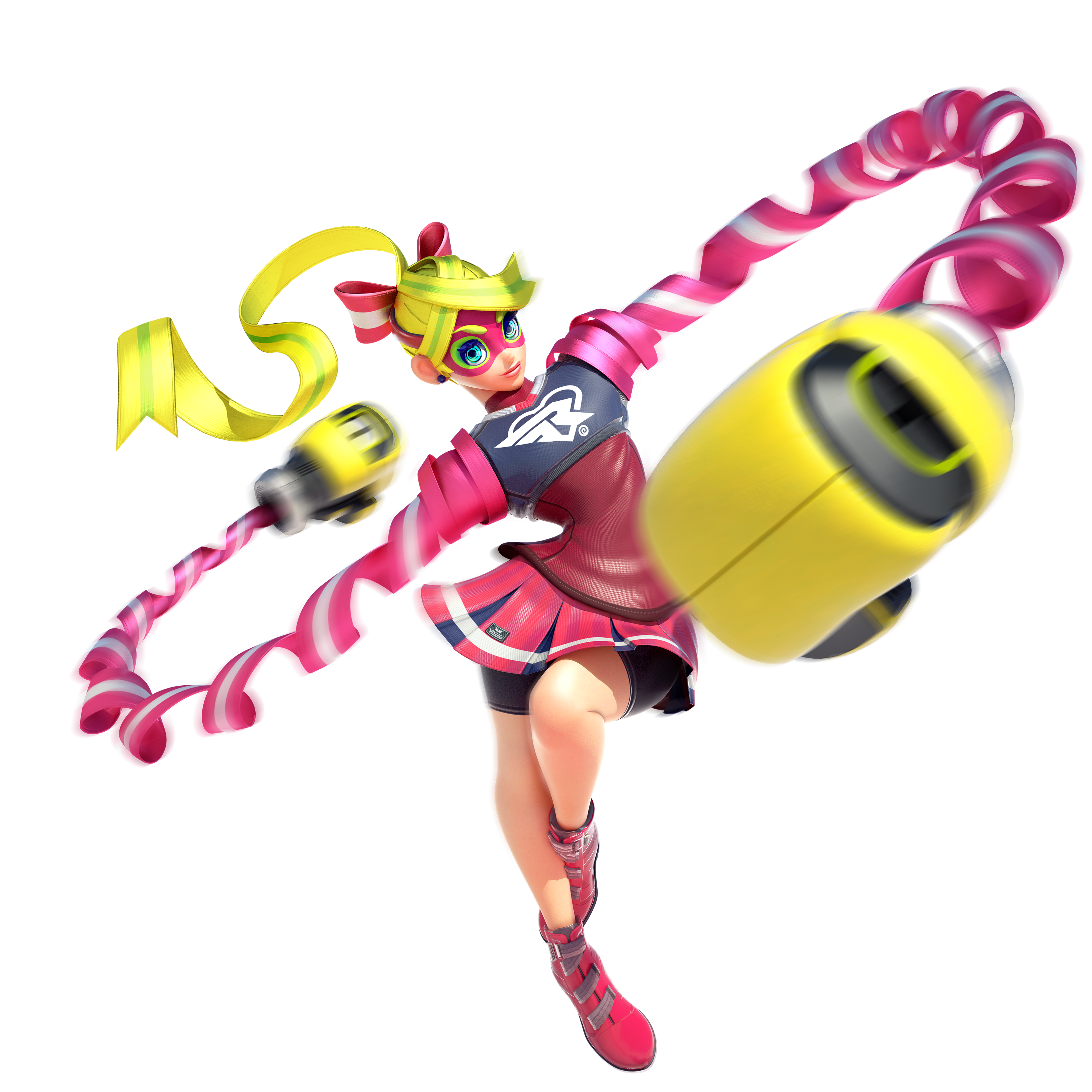 A young female character with blonde hair in a ponytail, wearing a red and black cheerleader outfit with boxing glove hands, in a fighting pose.
