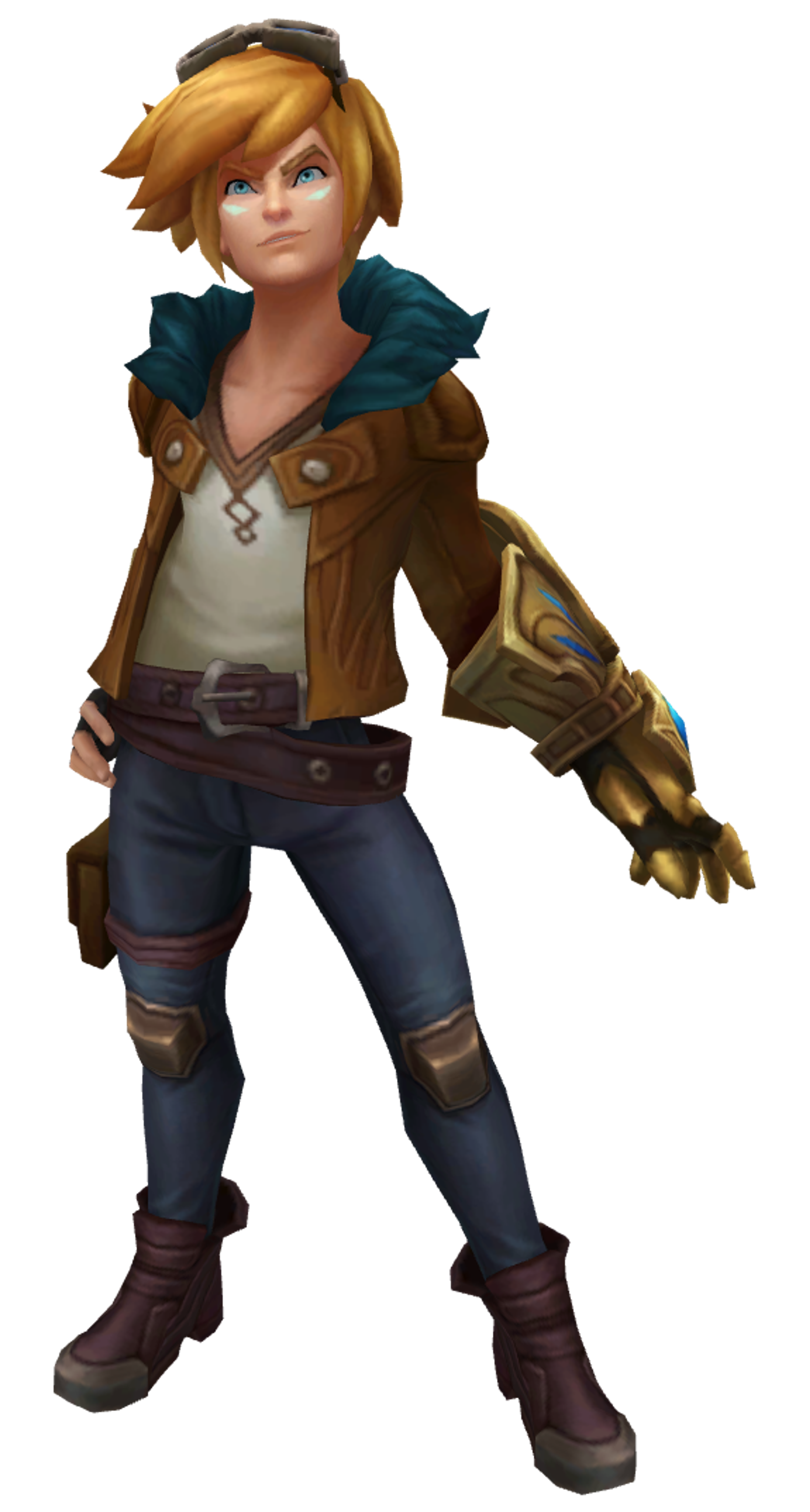 A young, blonde male character with a magical gauntlet on his right hand