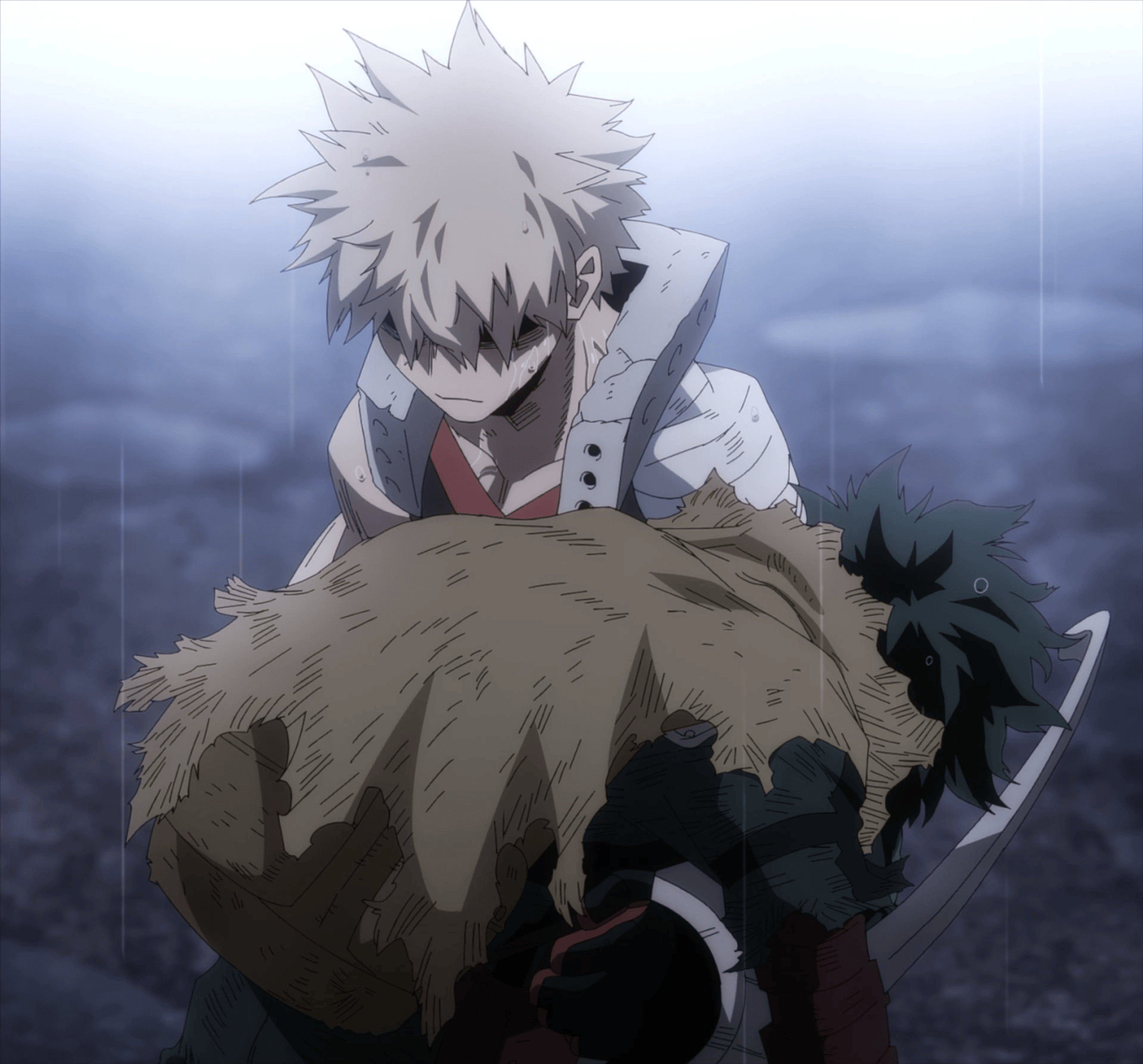A young man with spiky blond hair and an intense, aggressive expression, surrounded by smoke or explosions.