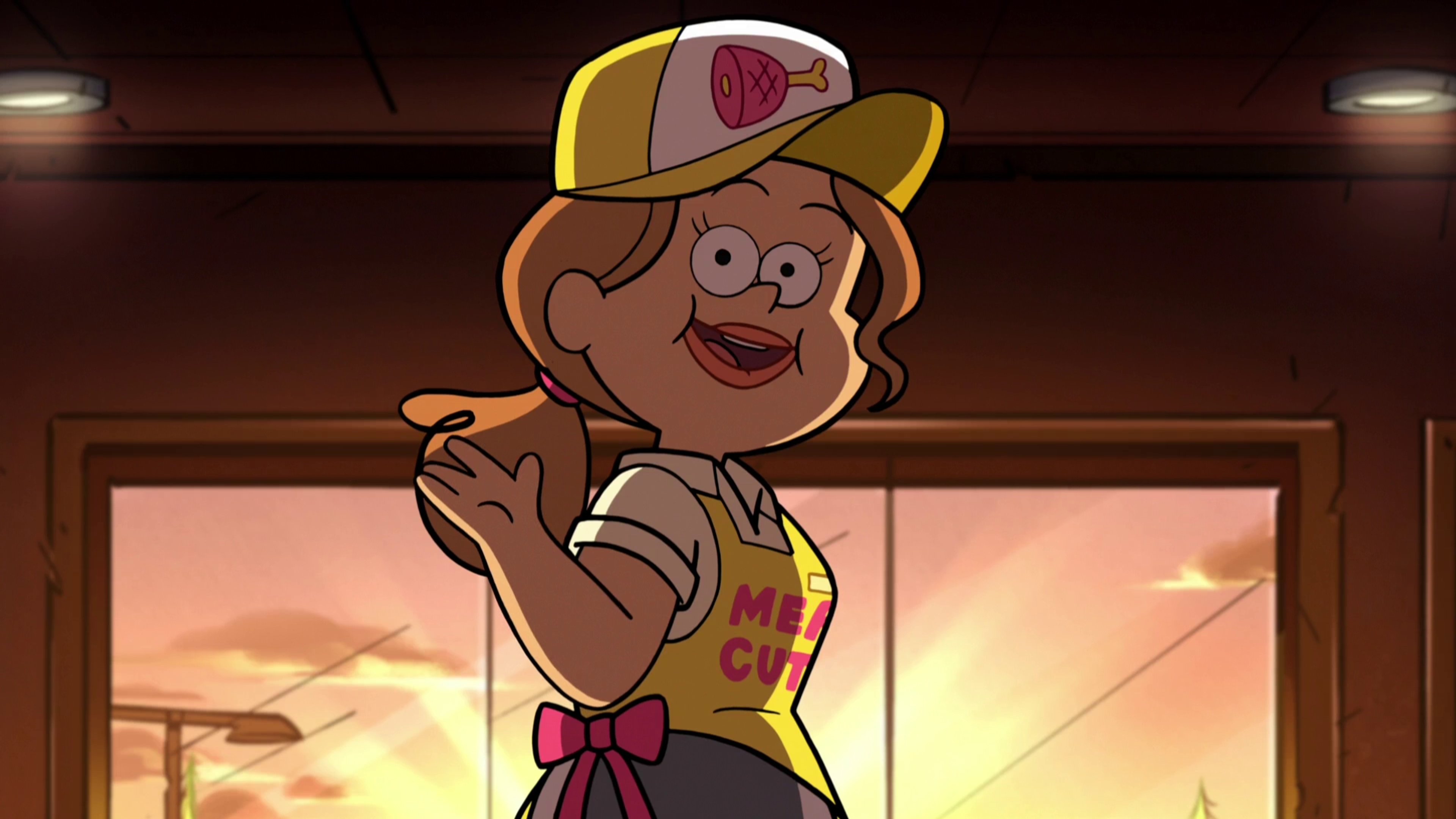 Melody went on many unpleasant dates, including one with a magician, before meeting Soos.,She is from Portland, Oregon, but moved to Gravity Falls to be with Soos.,She works at the Mystery Shack and enjoys the childlike atmosphere there.,Melody is comfortable with the supernatural occurrences in Gravity Falls, not letting them faze her.,She has a close, supportive relationship with Soos and cares deeply for him.