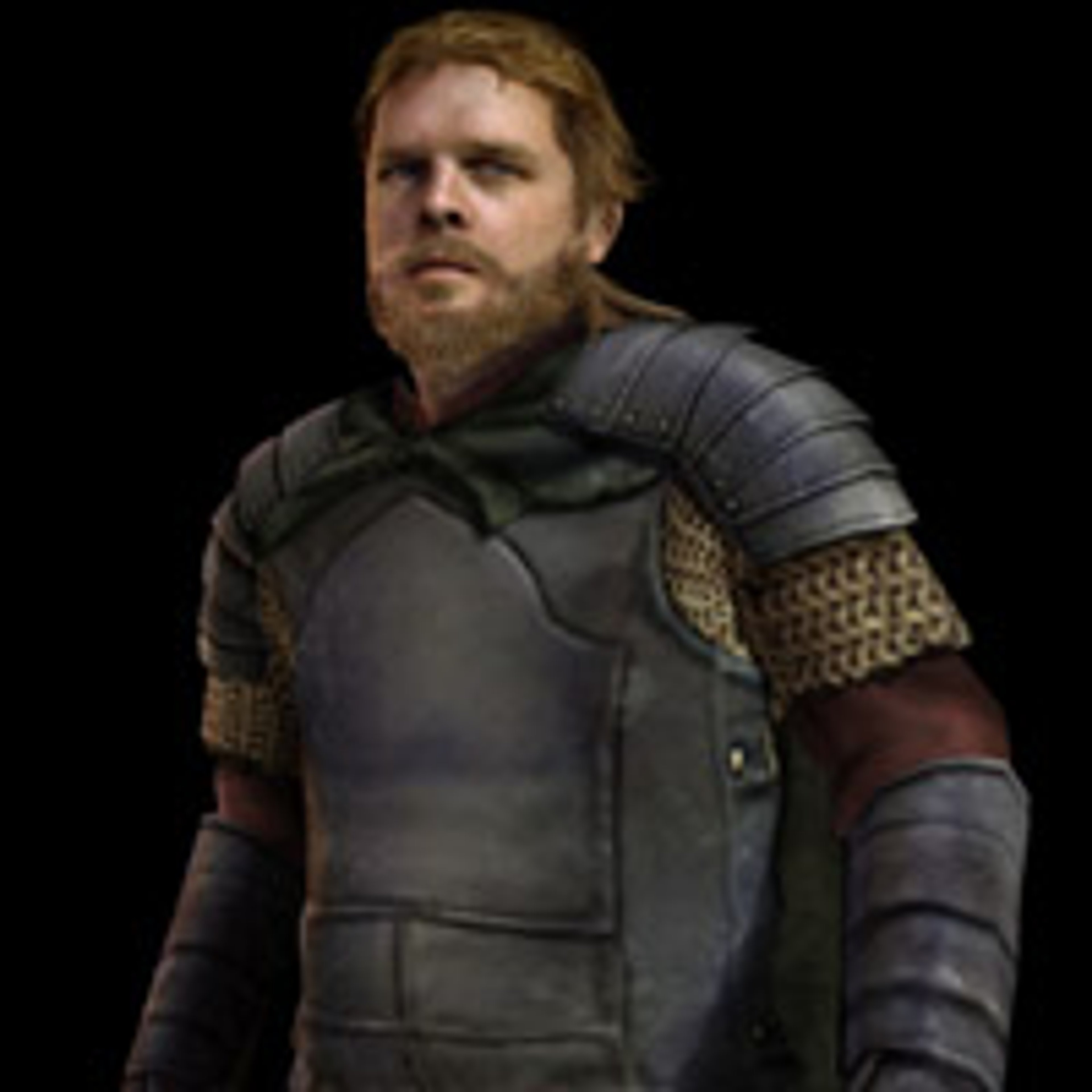 A fantasy warrior character named Eaoden, holding a spear and wearing armor and a cloak.