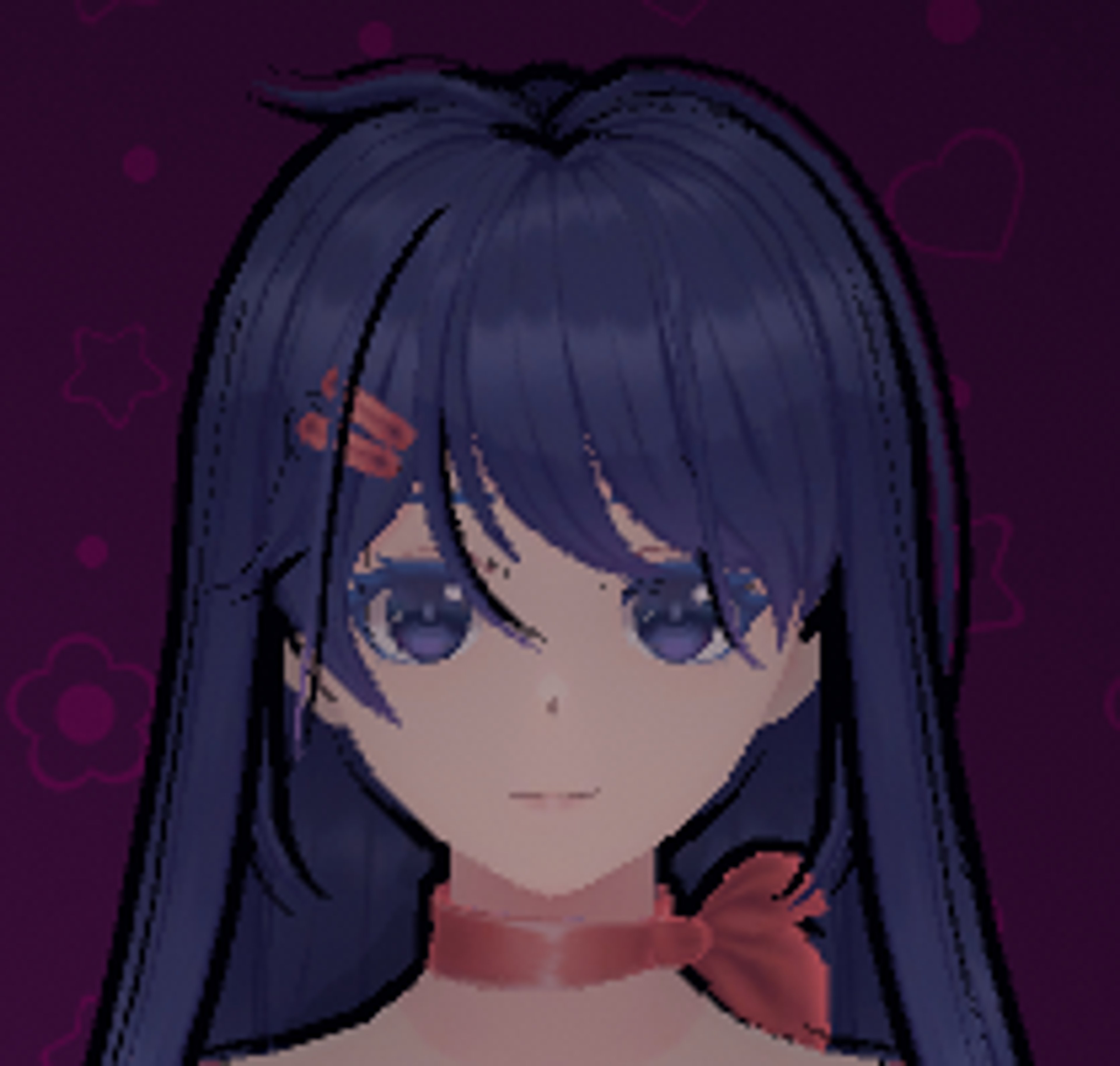 An anime-style character with dark blue hair and a serious expression