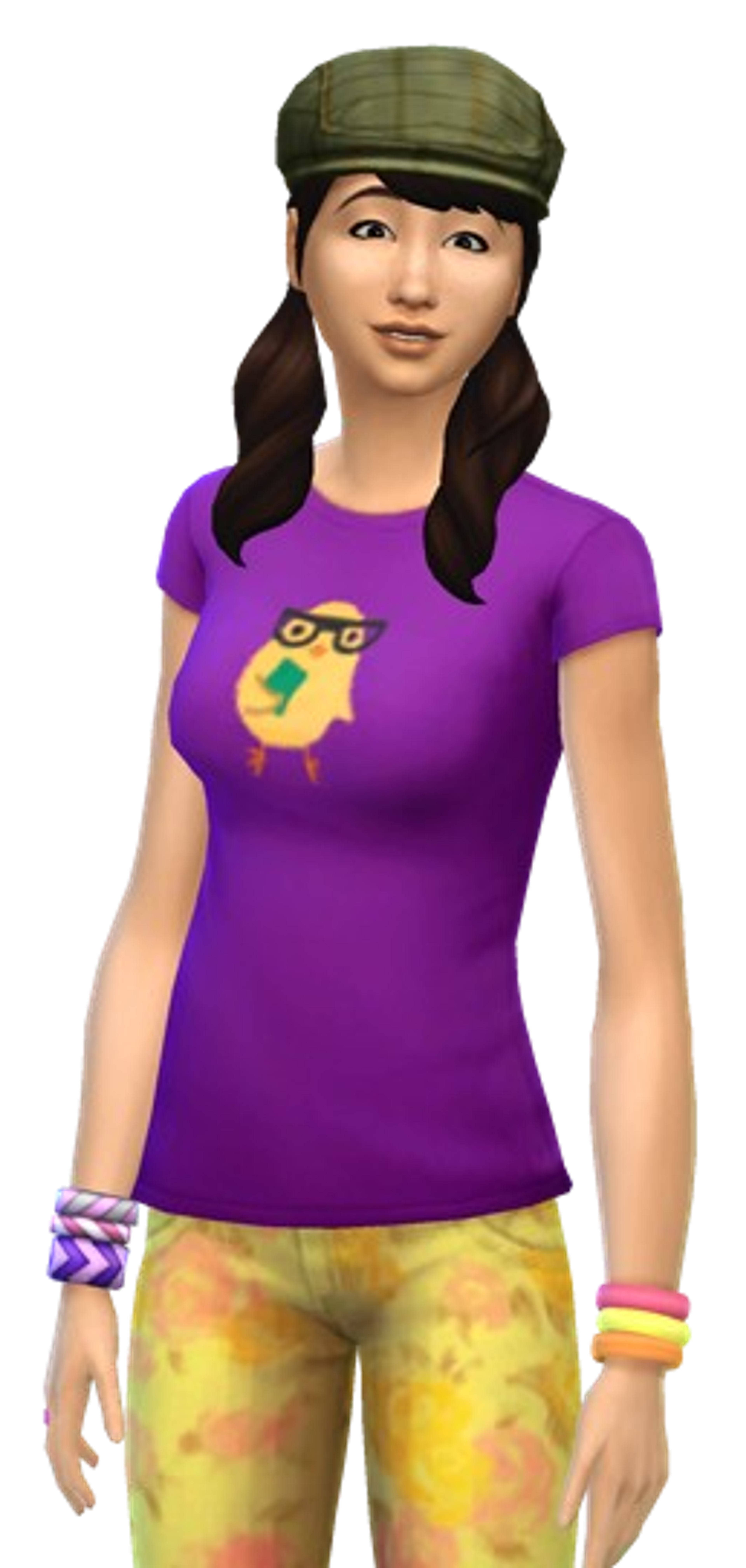 A young woman with pigtails and a quirky, geeky style