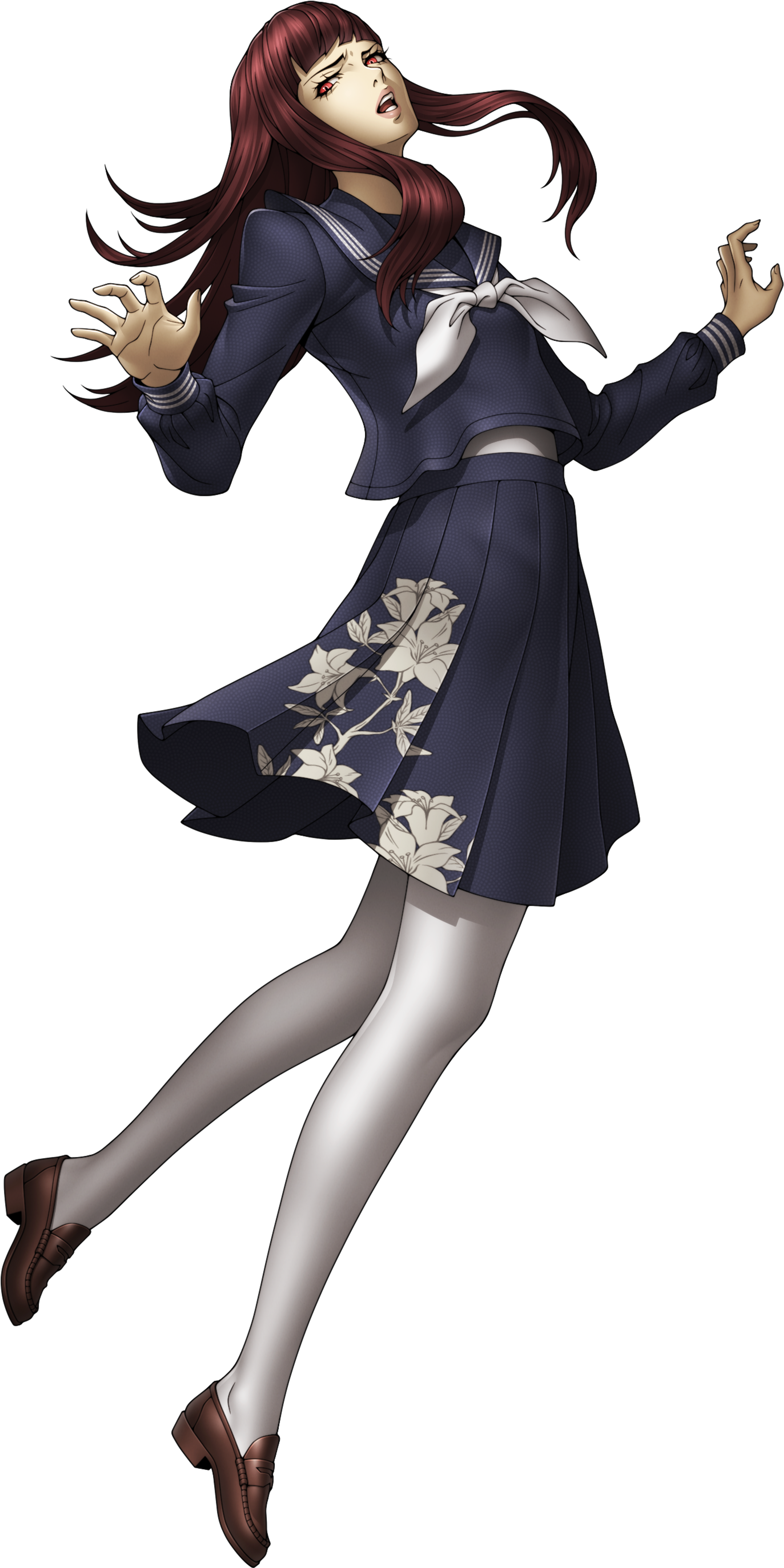 A young woman in a school uniform with a reserved expression