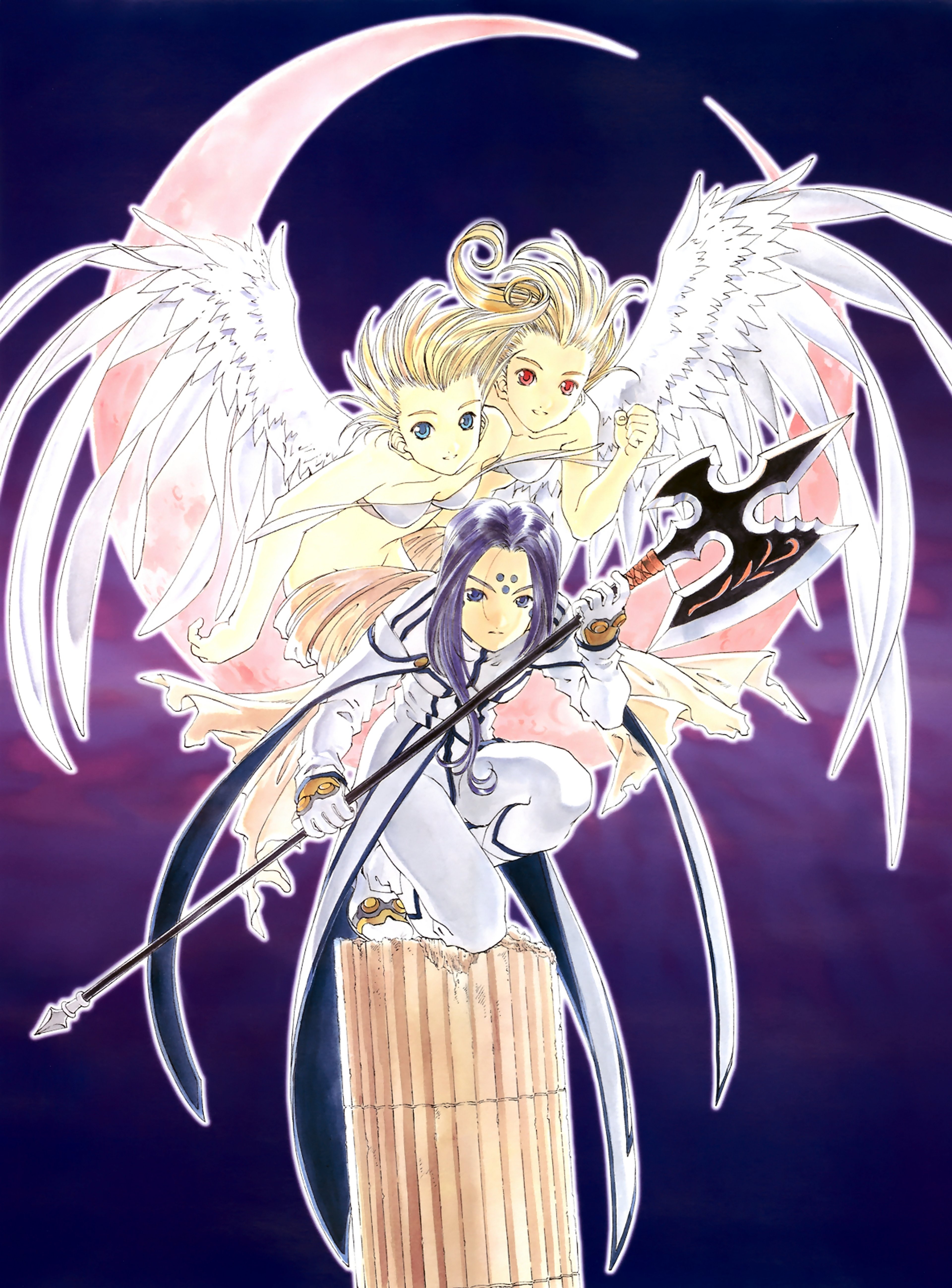 A powerful Valkyrie goddess with angelic wings and a serious expression