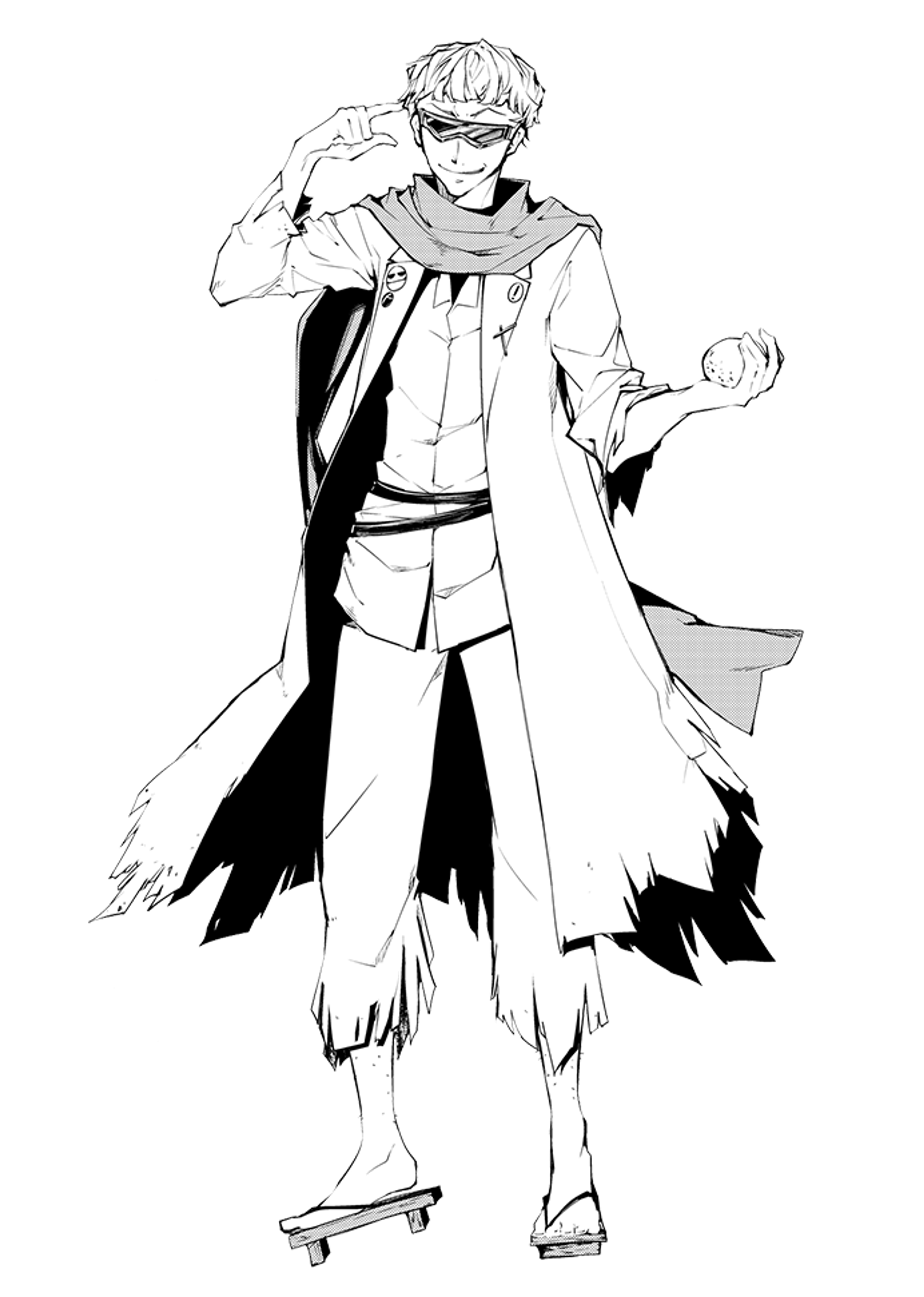 A young man in a white coat standing in a serious pose