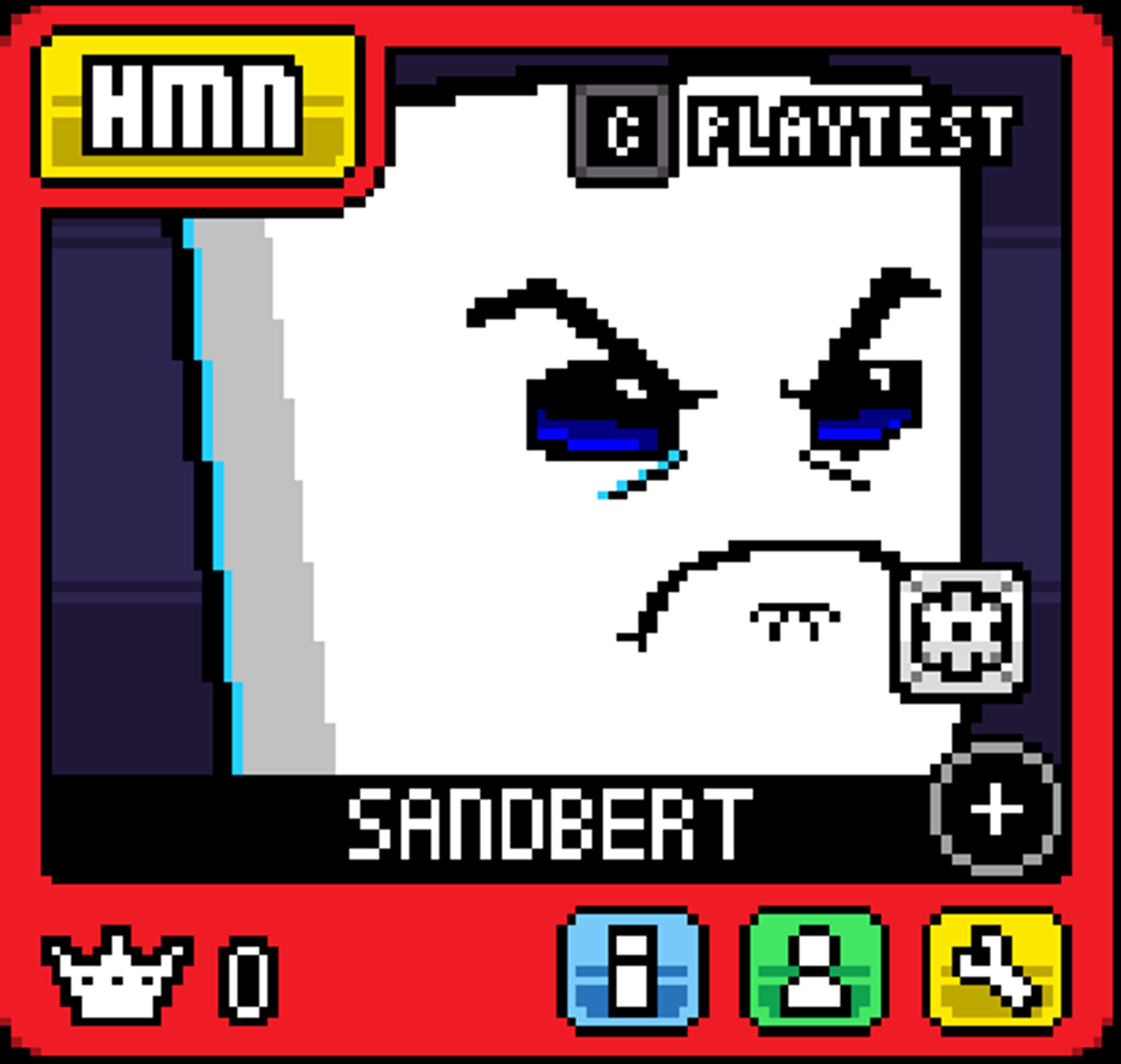 A simple, white rectangular character with a basic facial expression