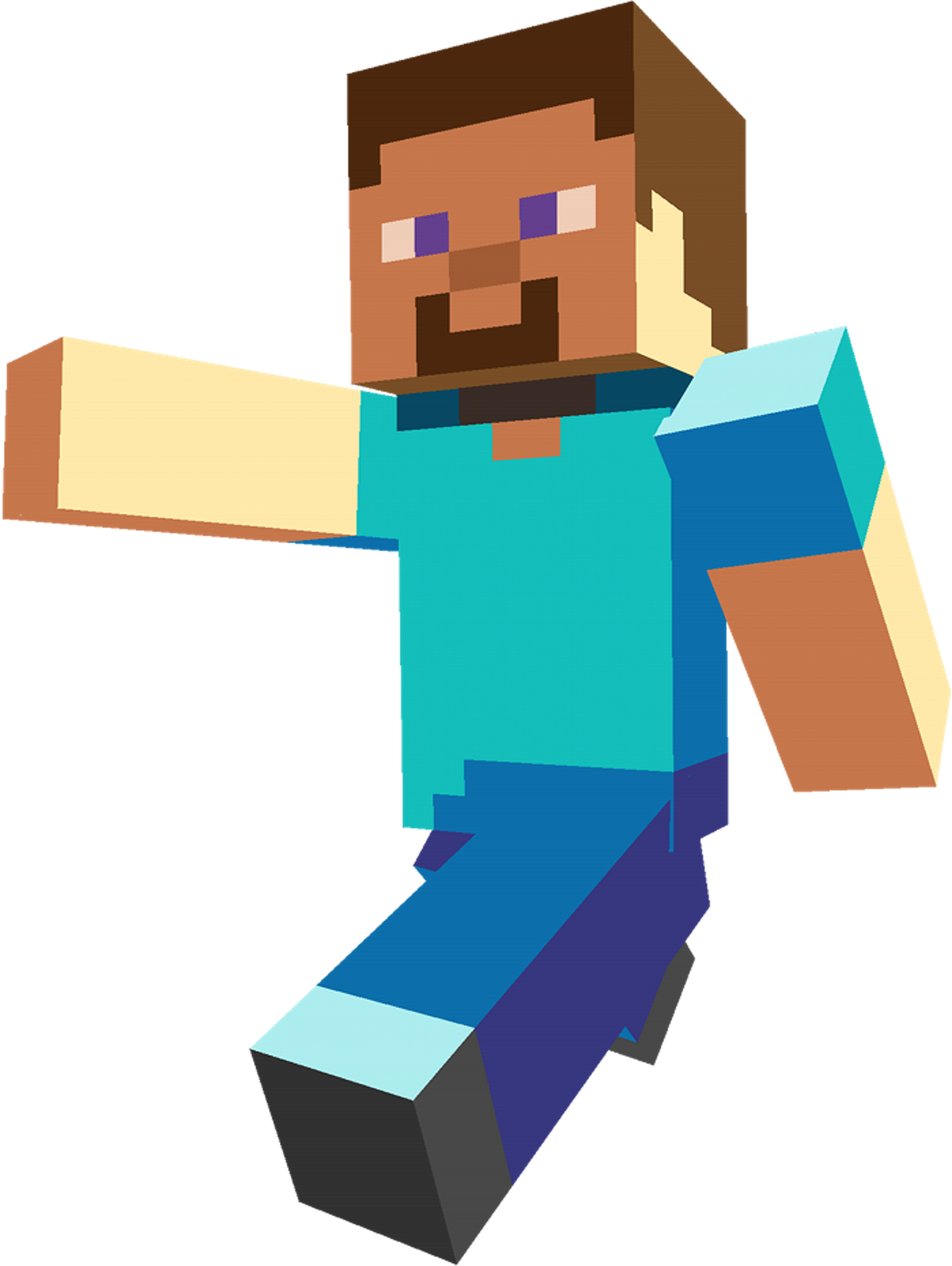 A blocky, pixelated character from the Minecraft video game universe, known as 'Steve'.