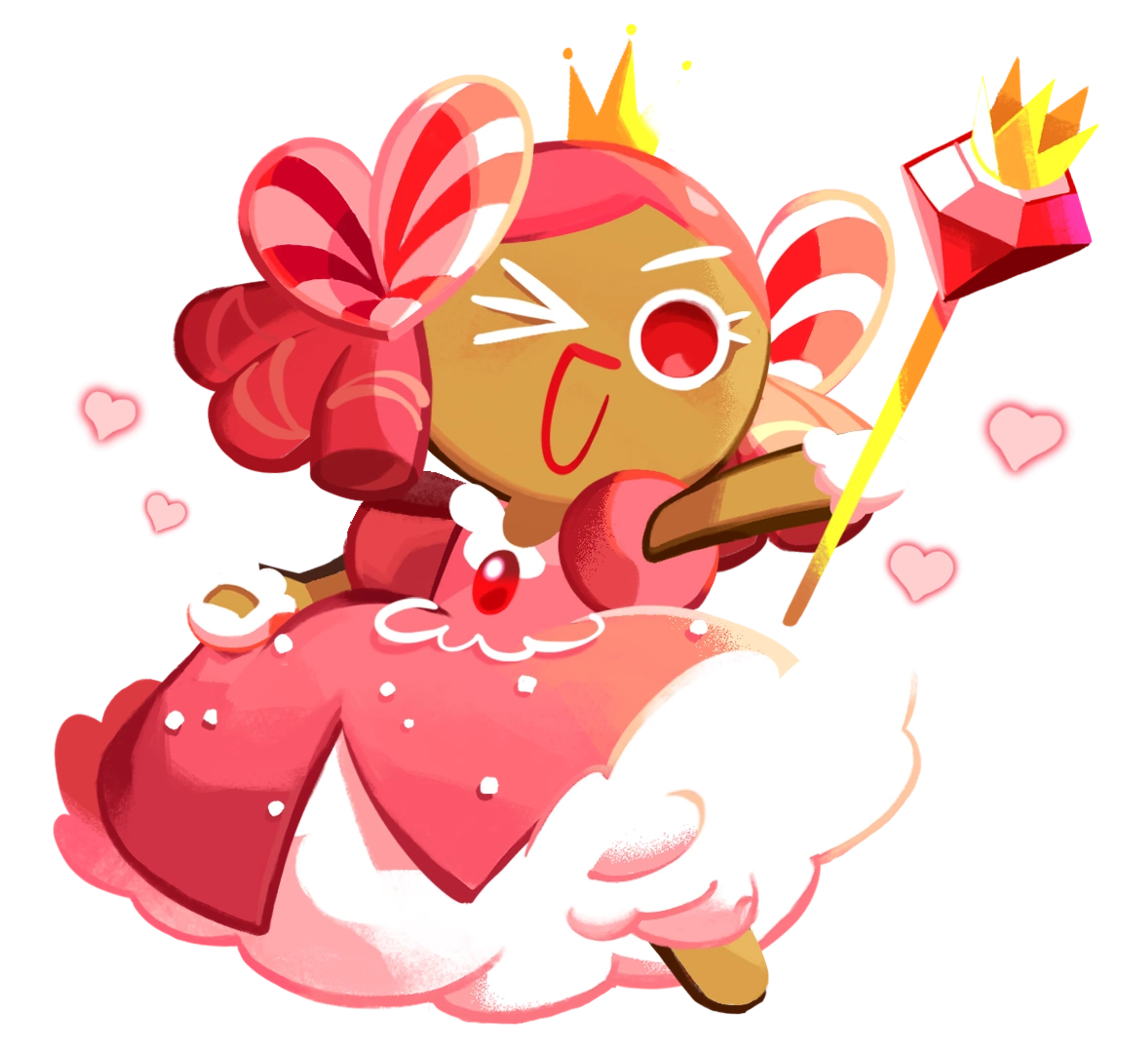 A cartoon princess character with a cheerful, mischievous expression, wearing a pink polka dot dress and holding a wand or scepter.
