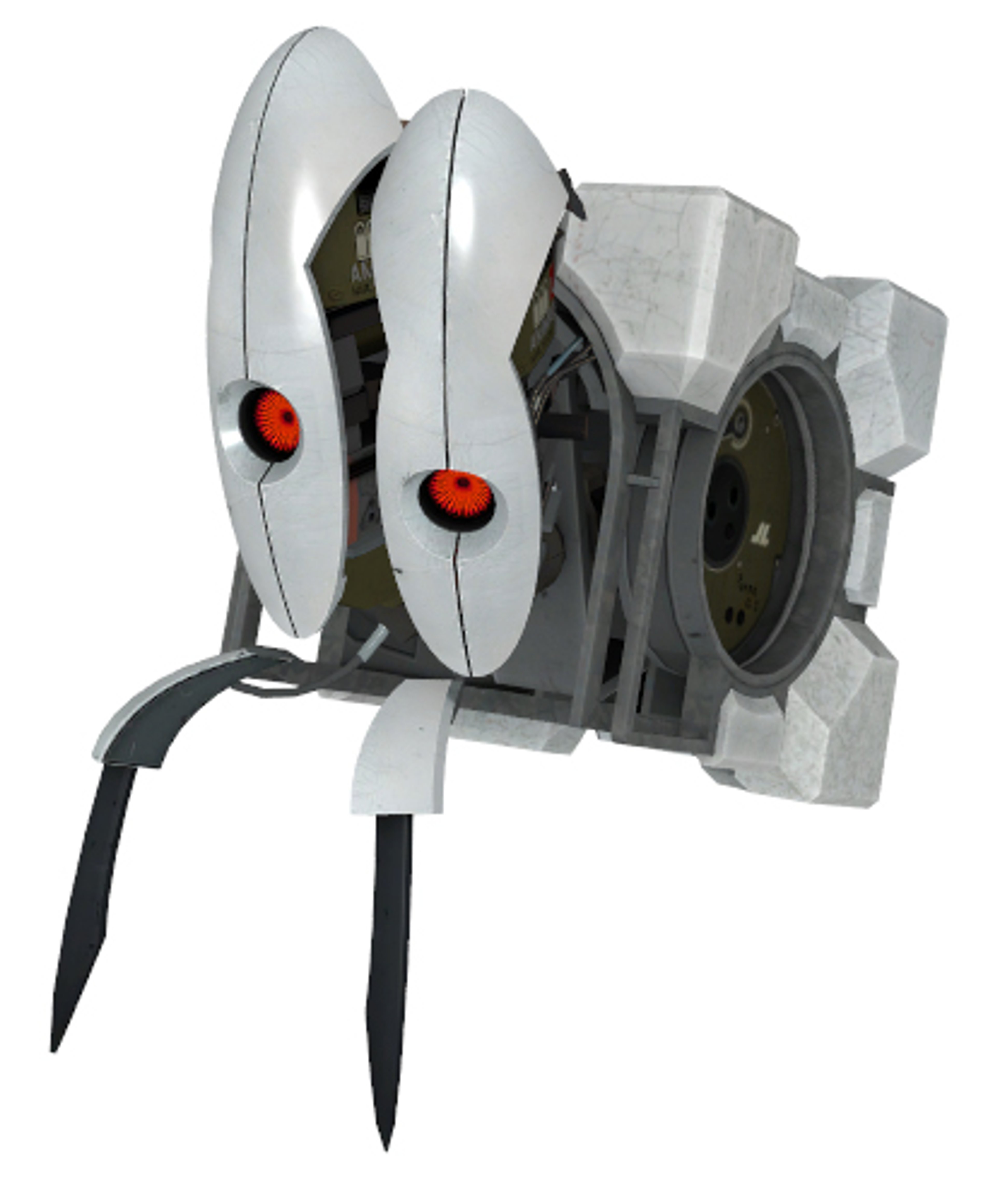 A robotic cube-shaped object with mechanical legs