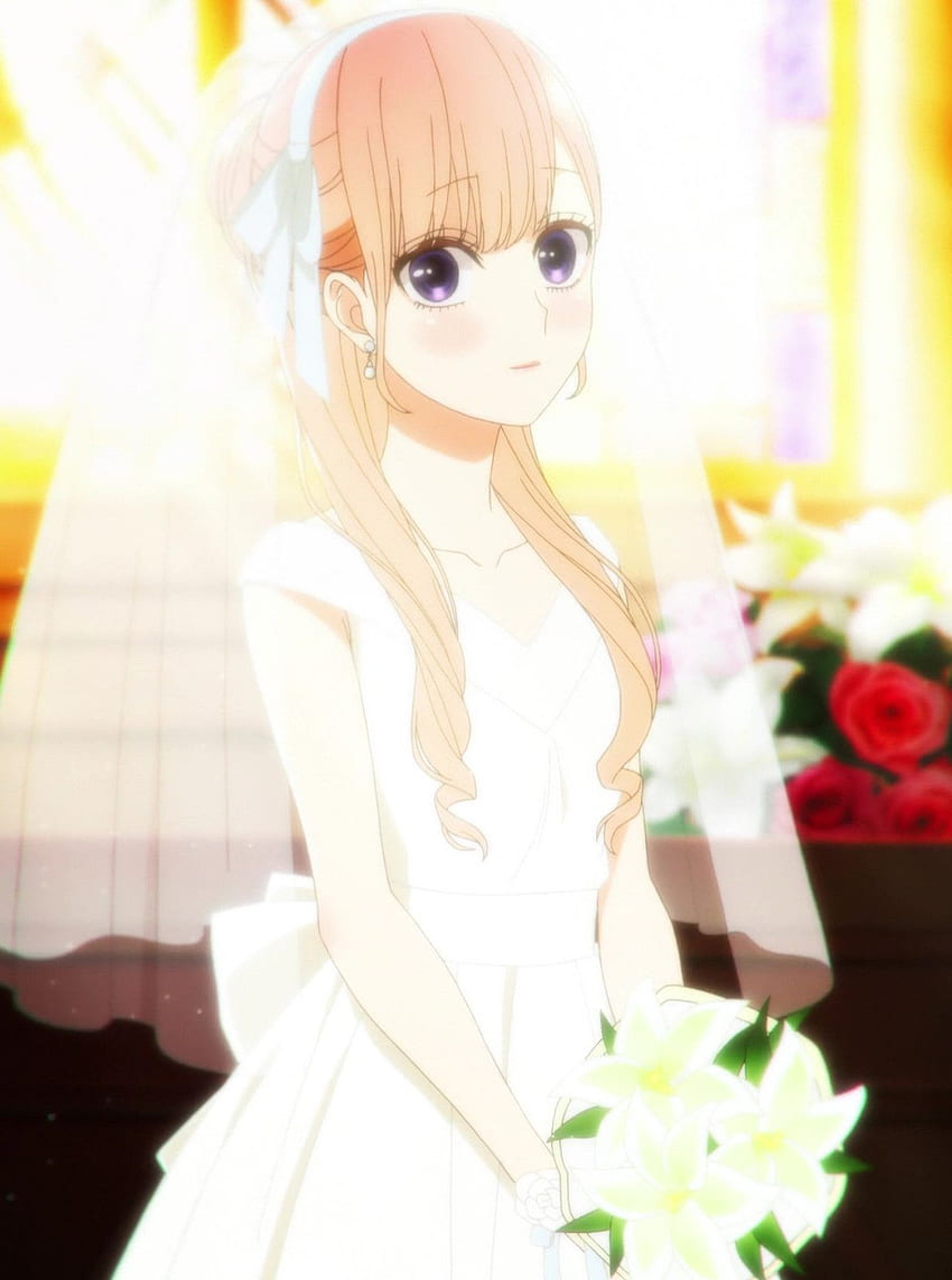 A young anime-style girl with pink hair and a white dress