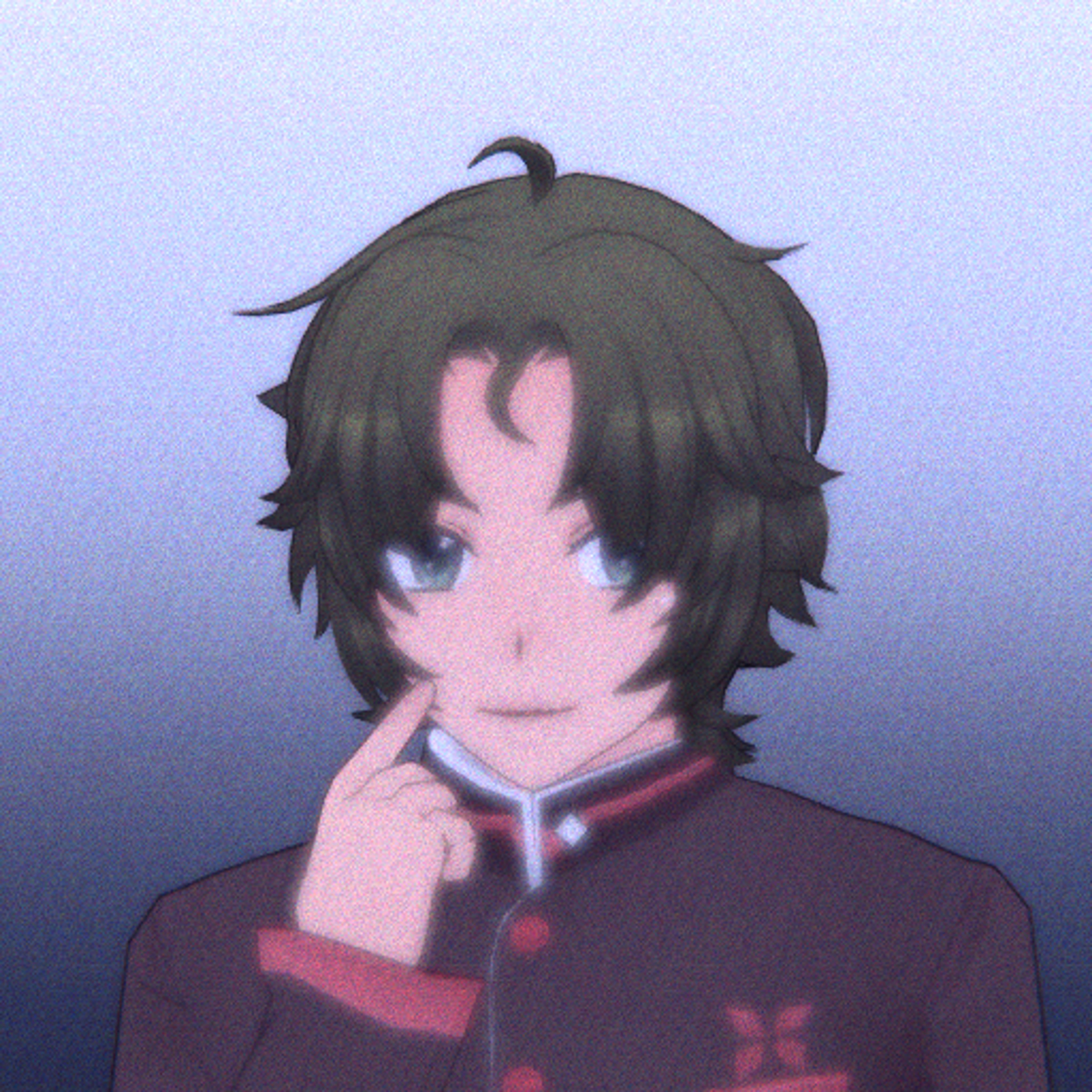 An anime-style character with green hair and eyes, wearing a school uniform and carrying a watering can.