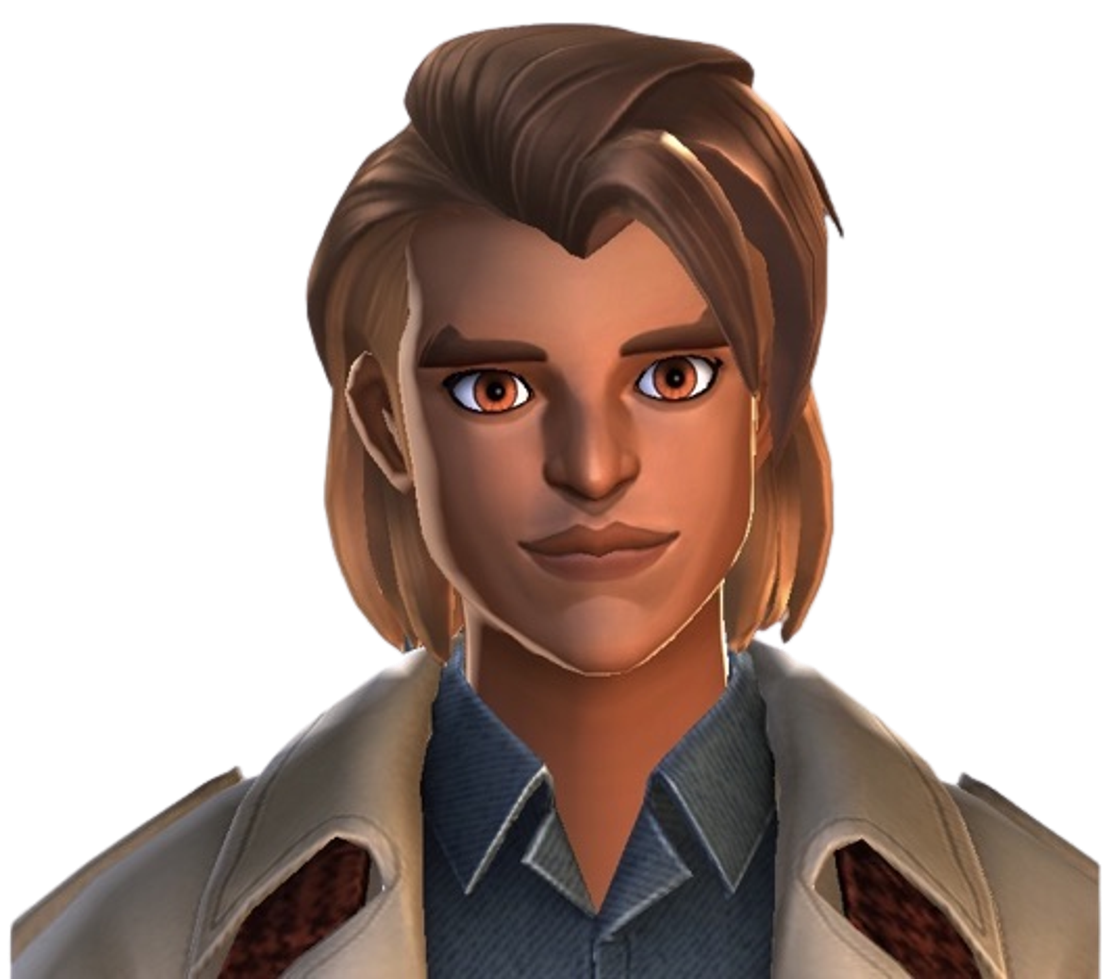 A young man with short brown hair wearing a gray jacket