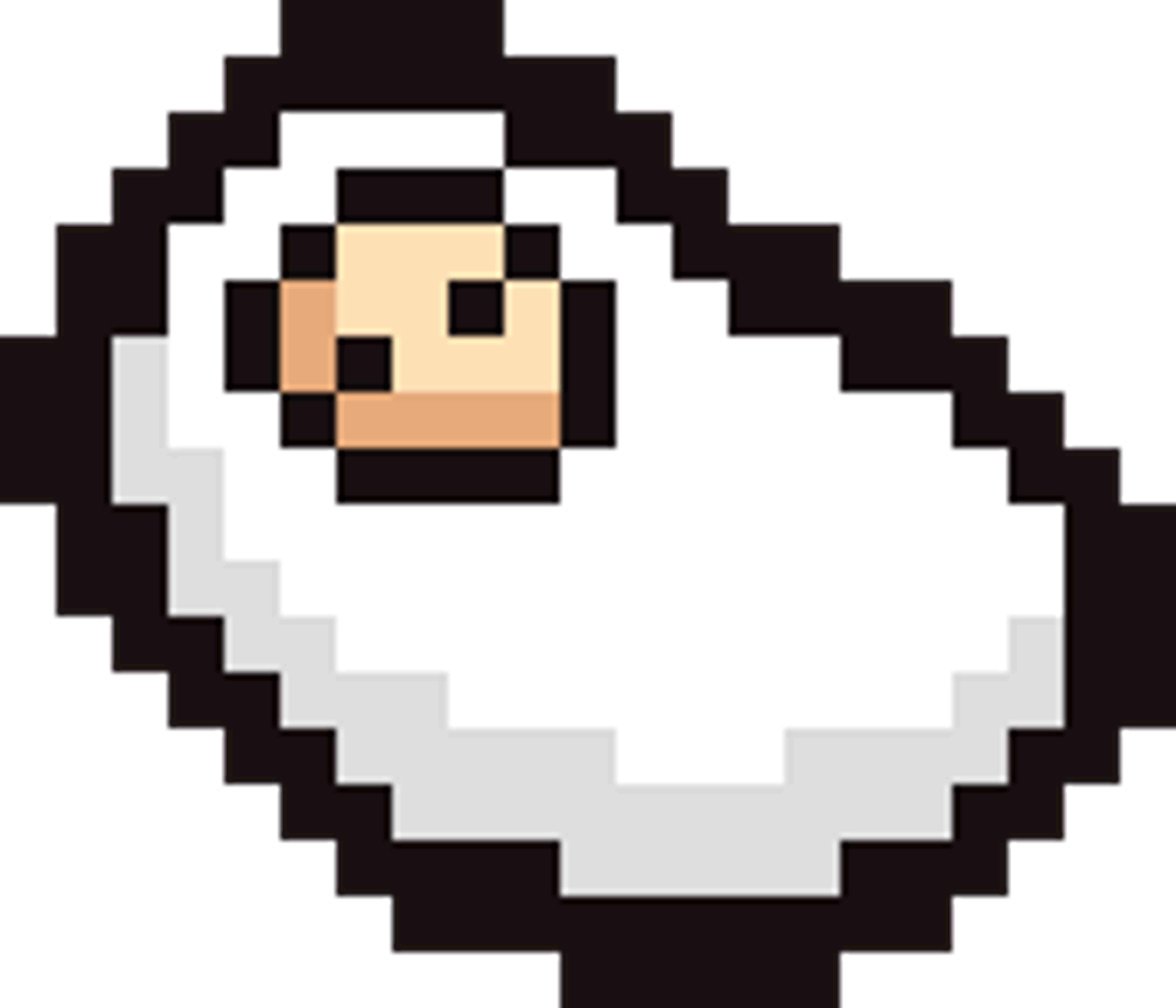 A pixelated, retro-style character with a round, white body and a small, round face.