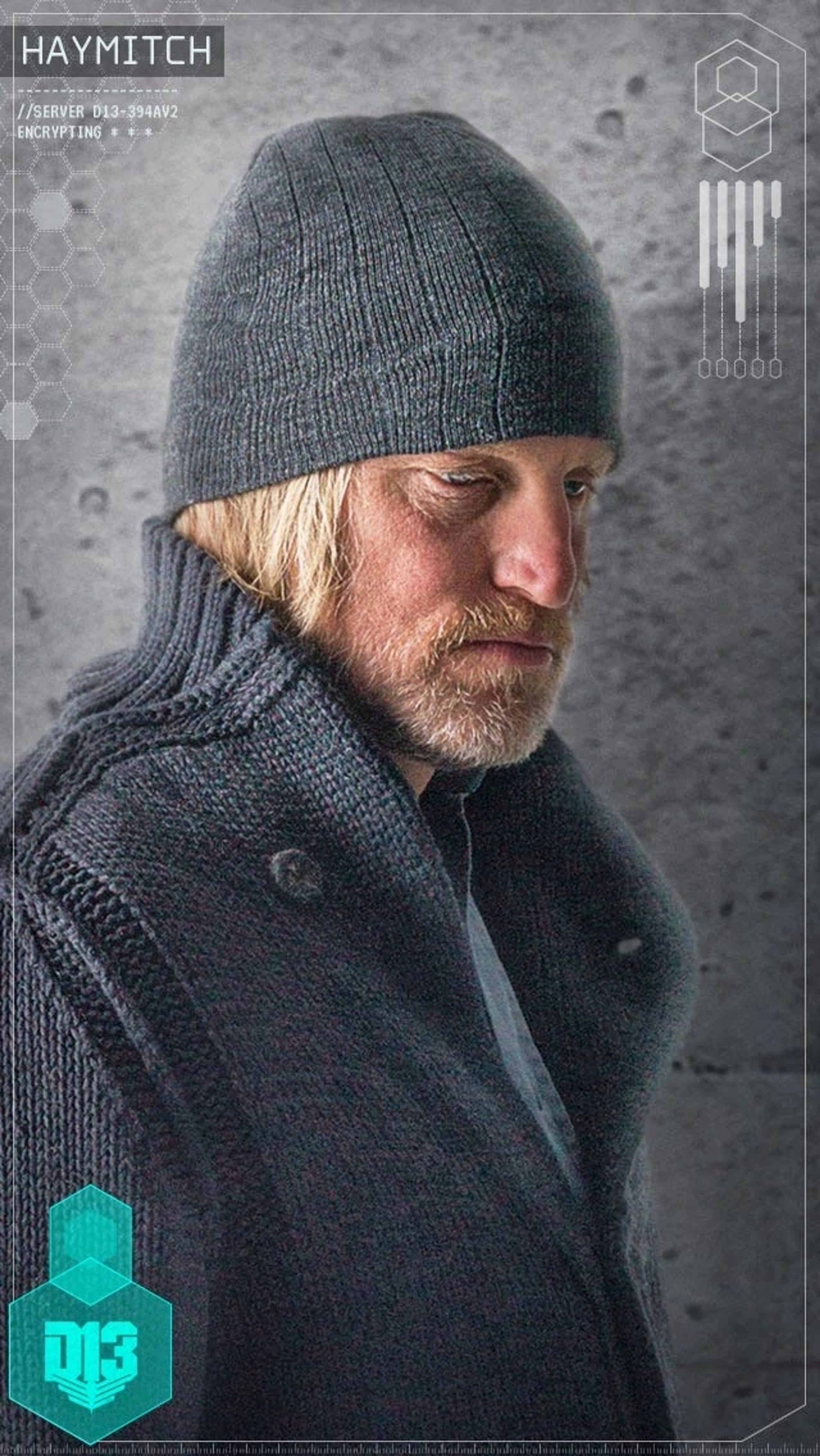 A middle-aged man with a graying beard and a weary, troubled expression, wearing a dark gray hat and coat.