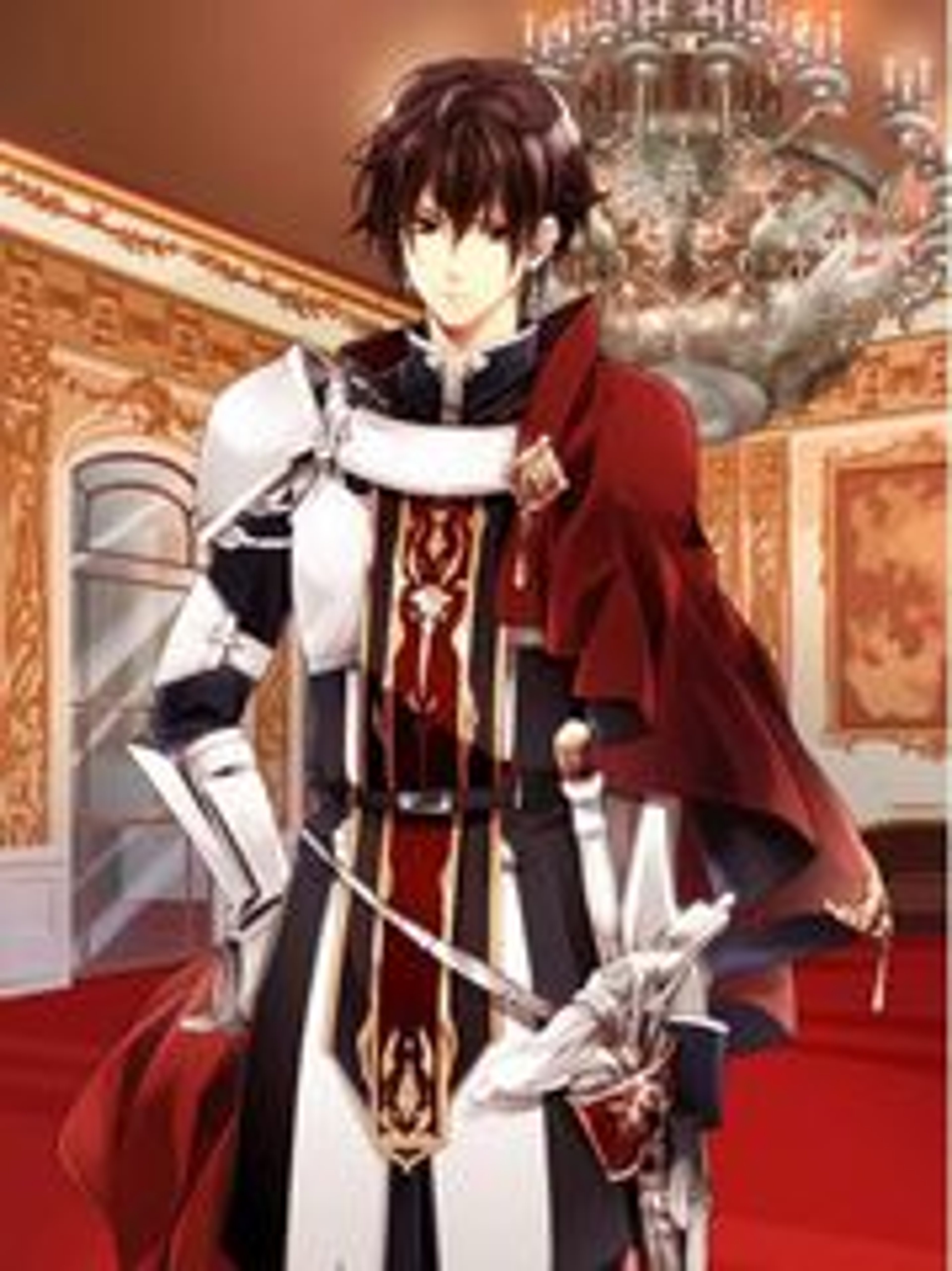 A stern-looking young man in a military uniform standing in an ornate interior setting