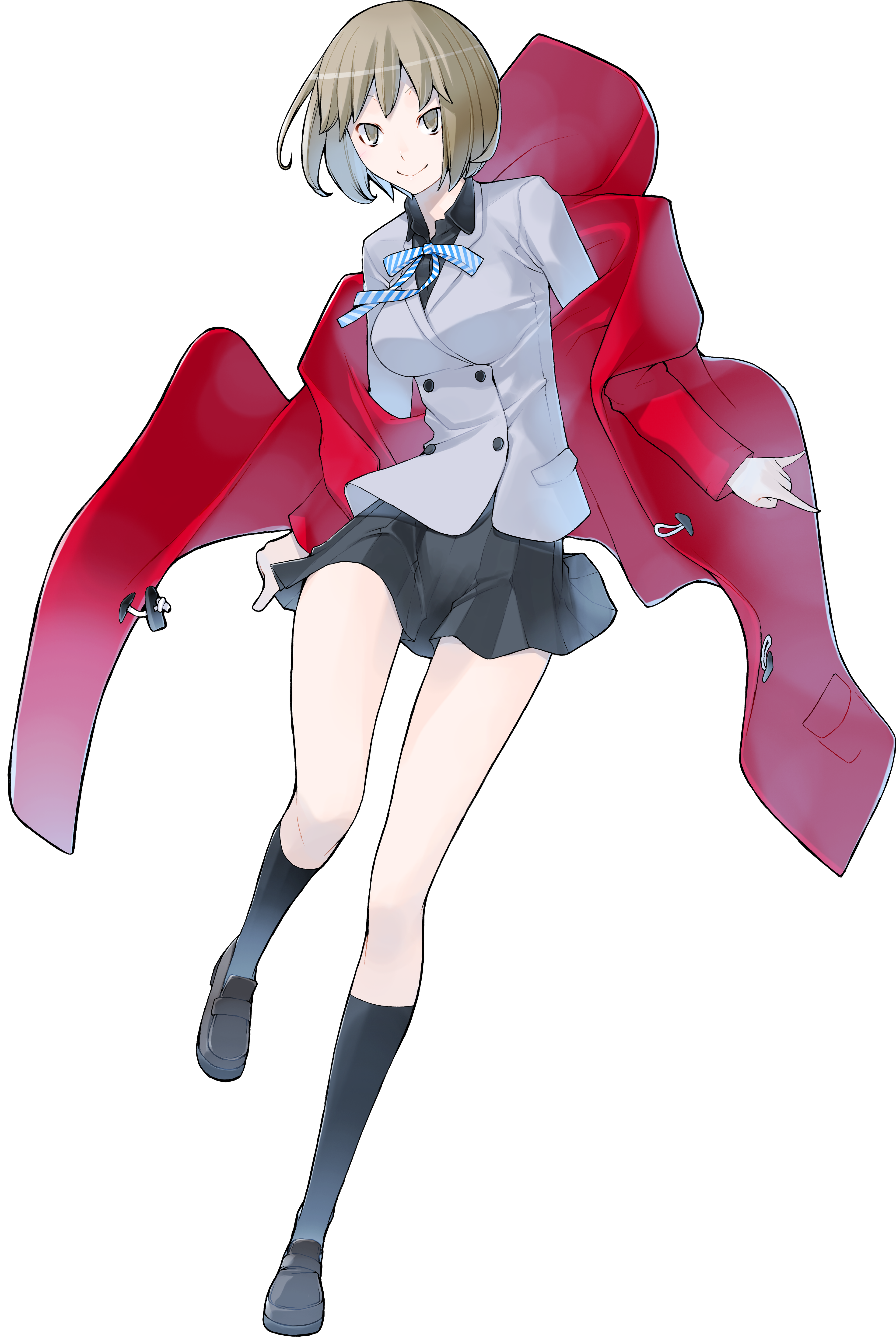 An anime-style character with blonde hair and blue eyes wearing a red hooded jacket