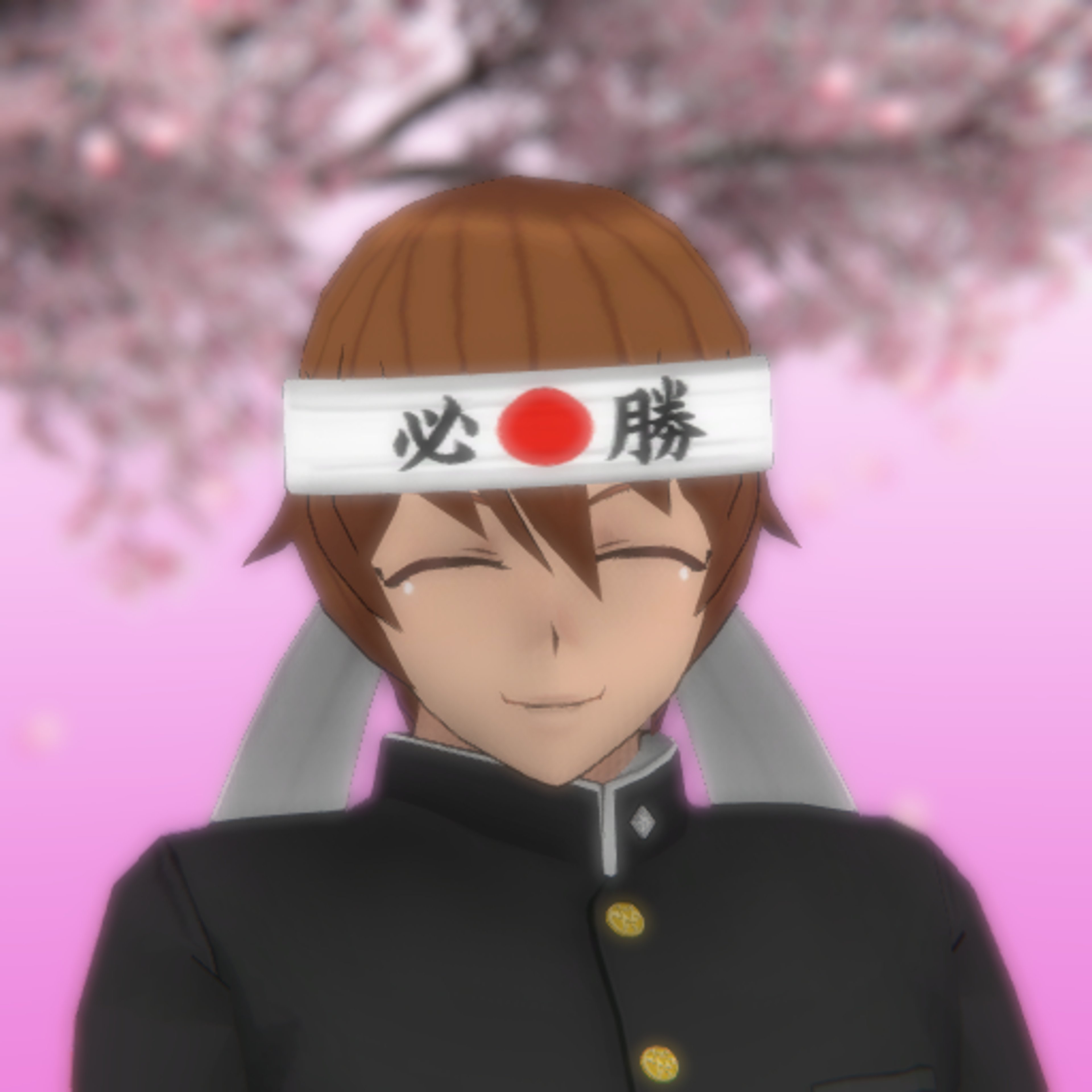 A young man in a school uniform and martial arts headband in a serious pose