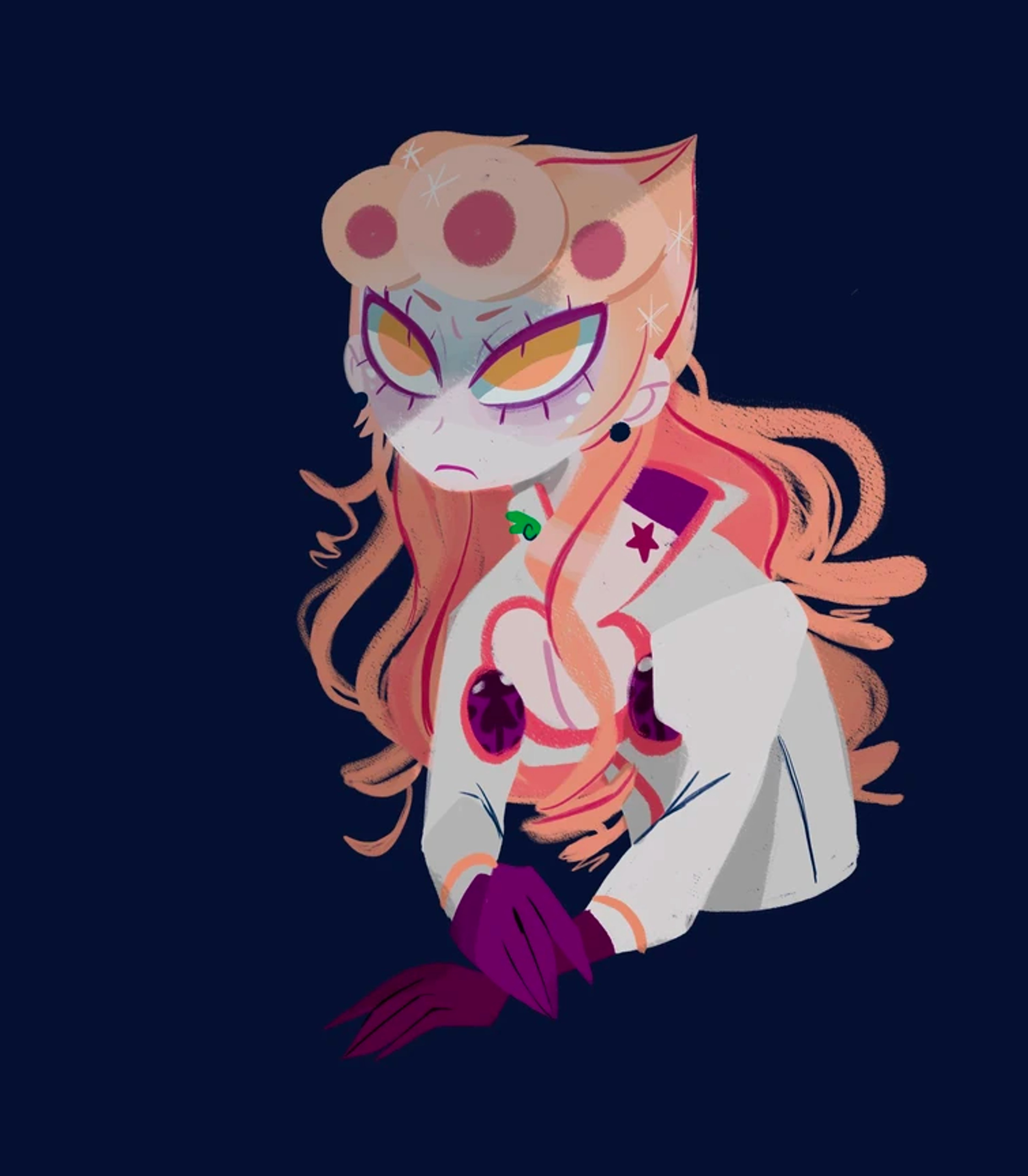 An anime-style character with orange hair and a pink and white outfit