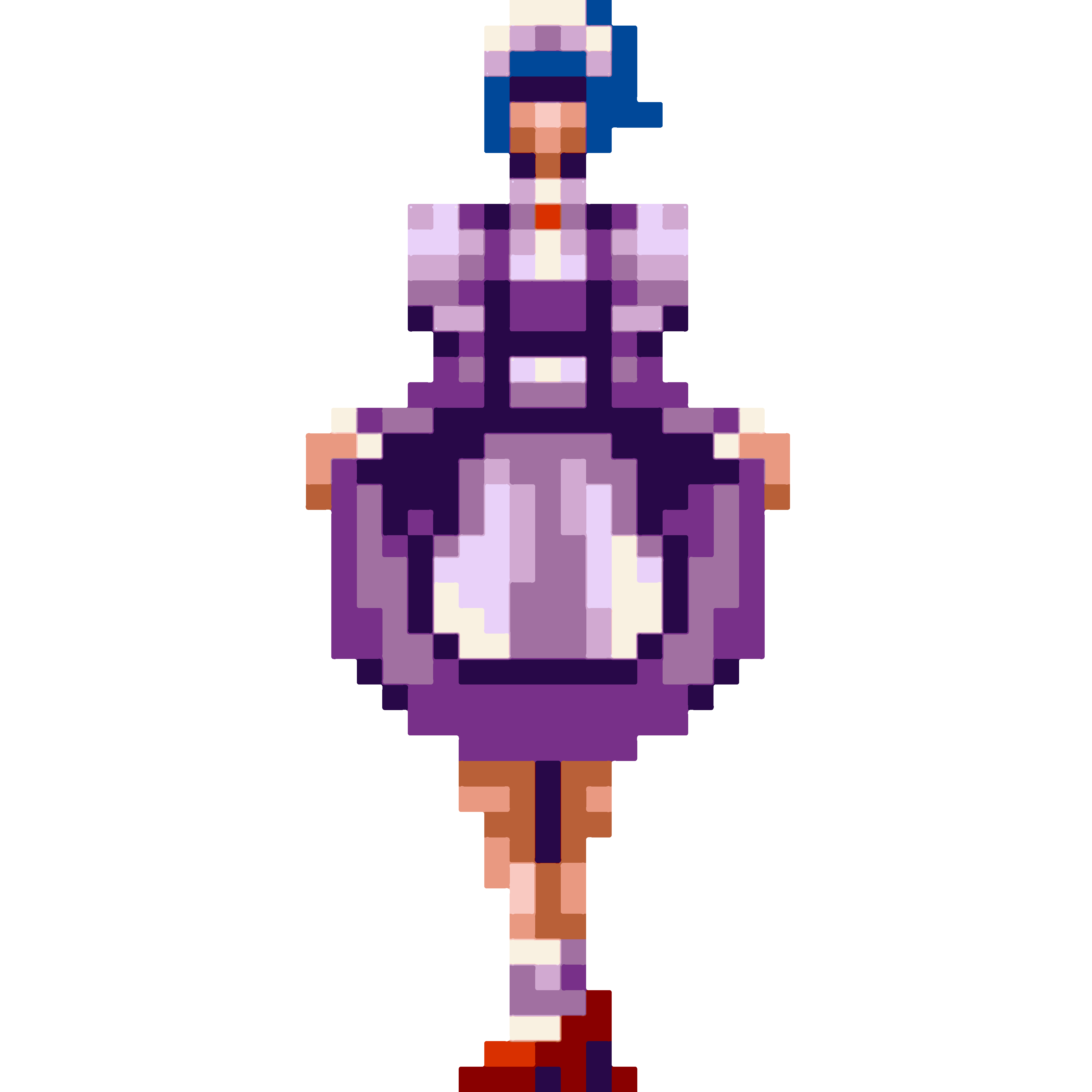 A pixel art character of a demonic maid with purple hair and horns