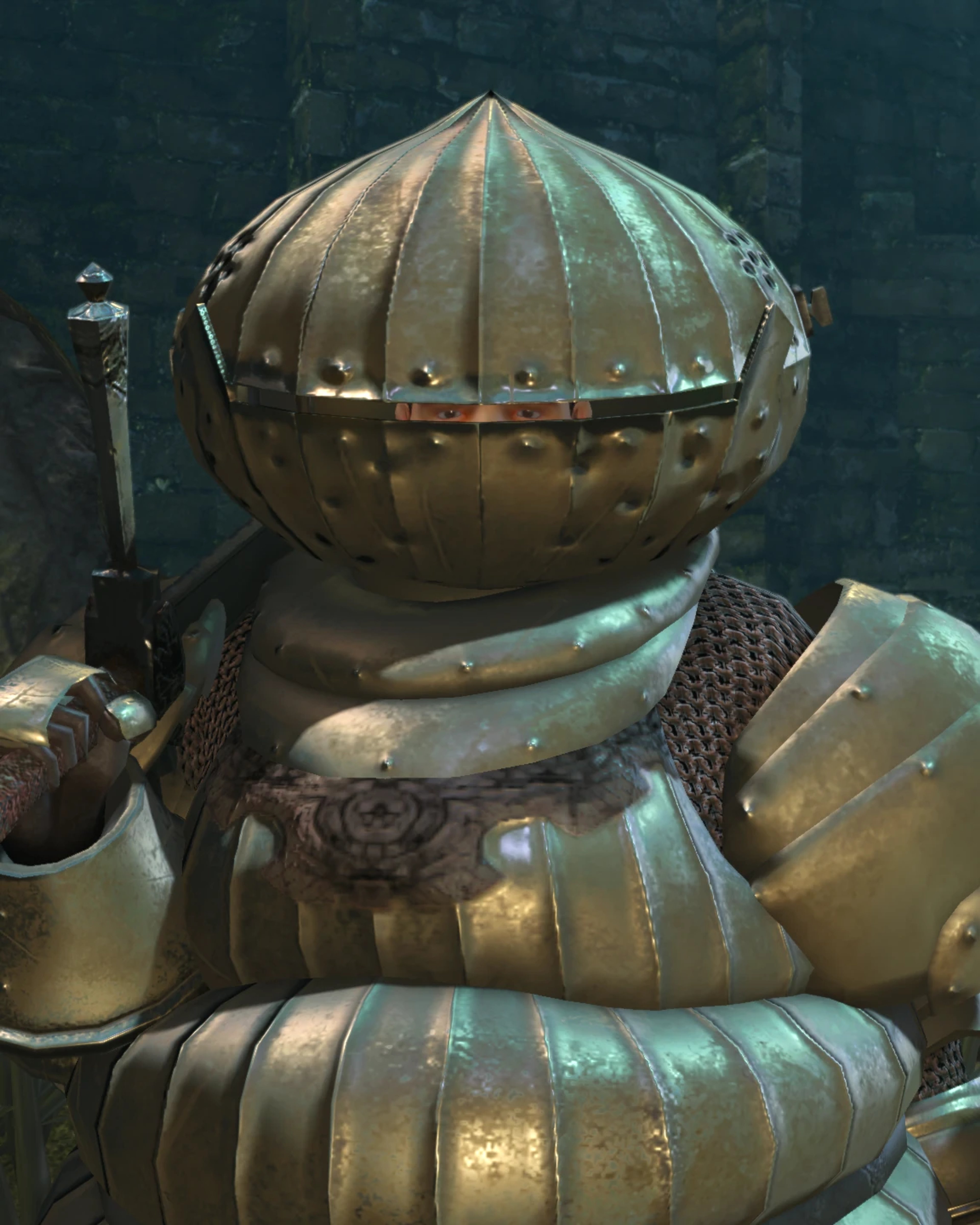 Siegmeyer hails from the distant land of Catarina, renowned for its valiant knights.,His wife recently passed away, though Siegmeyer was unaware as he was away on one of his daring adventures.,A devout follower of Gwyn, Lord of Cinder, Siegmeyer embarked on a quest to Lordran to seek glory and reignite the First Flame.,Despite his advanced age, Siegmeyer's spirit for adventure burns brightly within him.,He carries the Zweihander, a legendary greatsword befitting a knight of his stature and prowess.