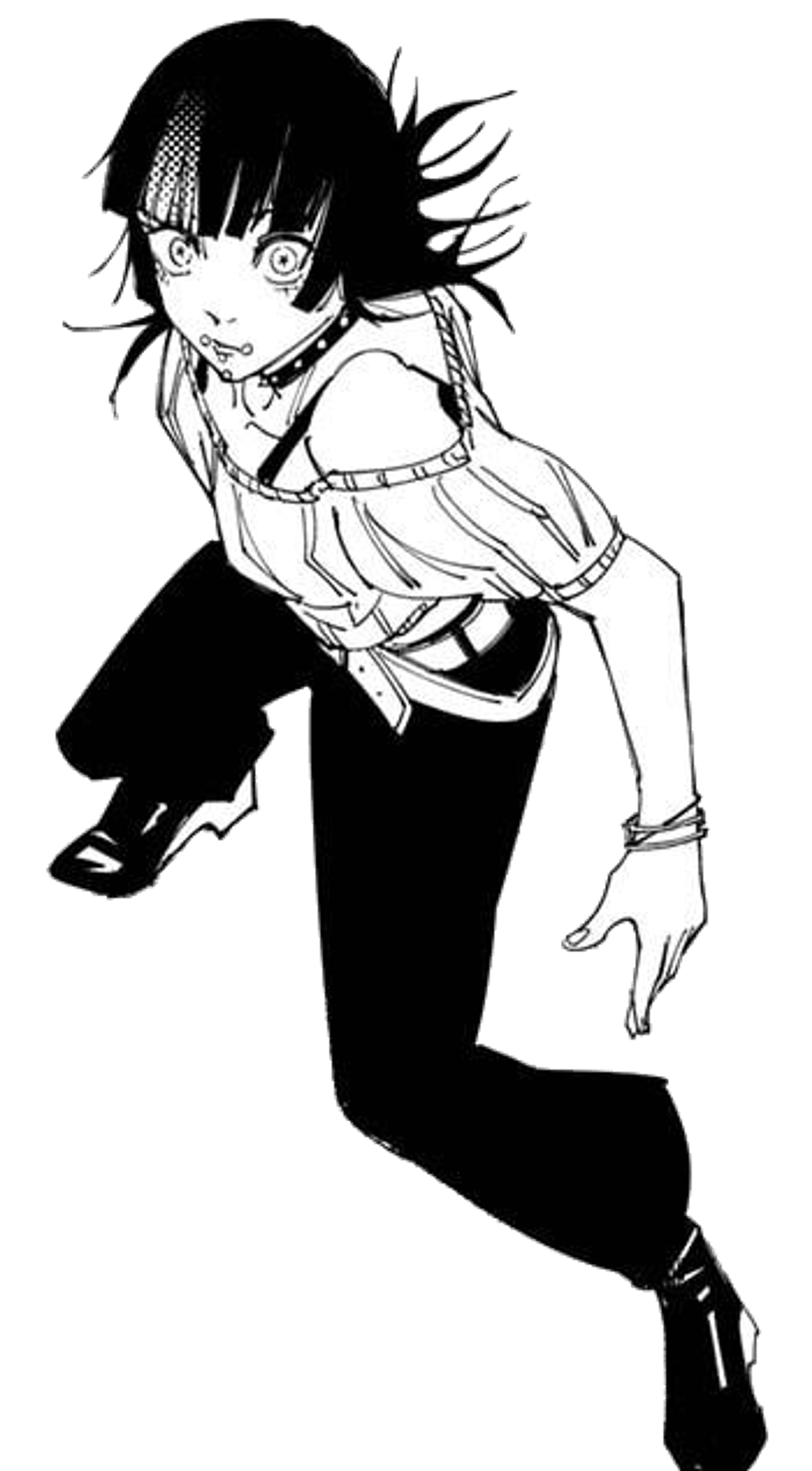 An androgynous, slender character with a rebellious punk aesthetic