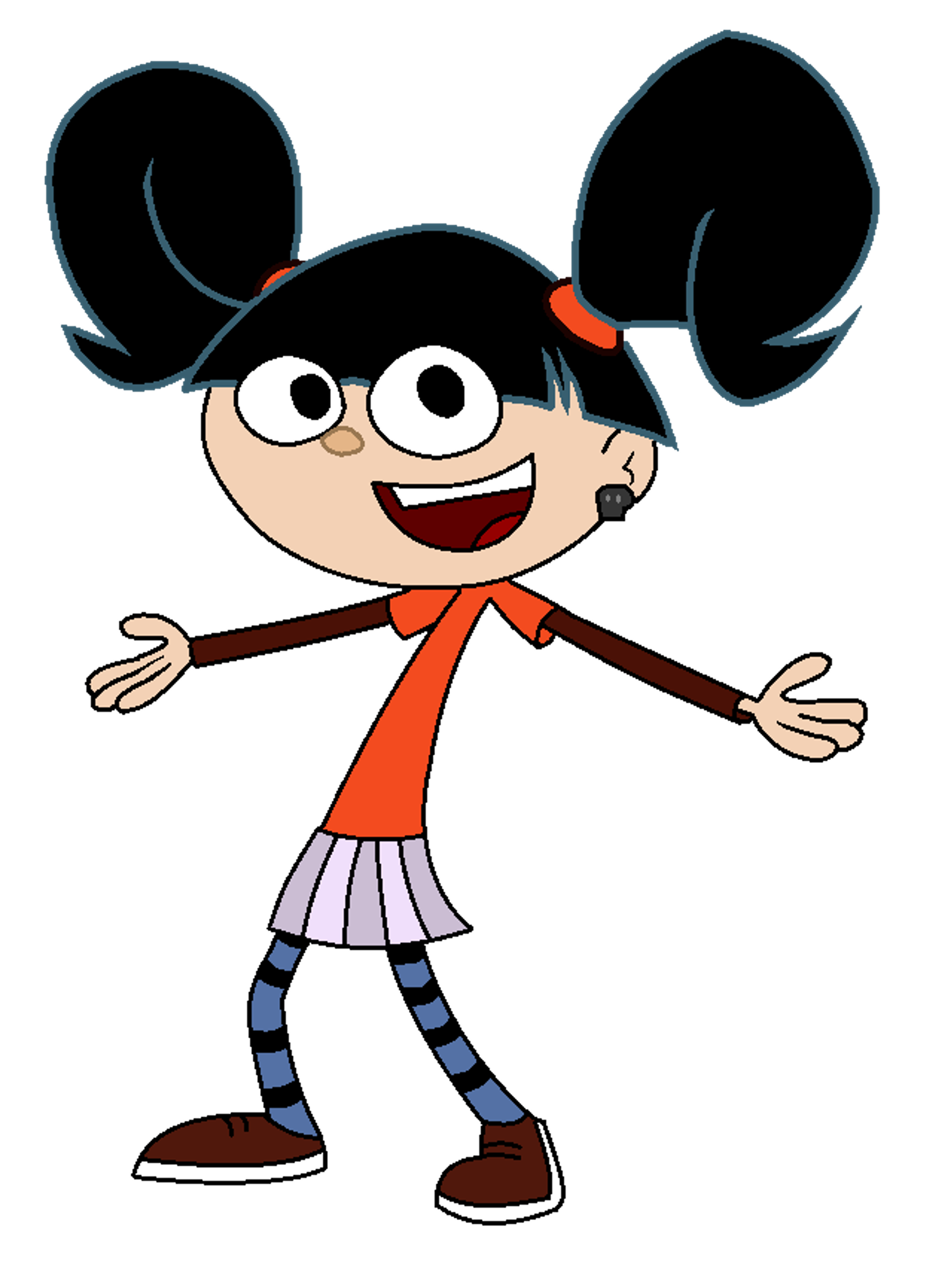 An animated character with pigtails and a punk-inspired style