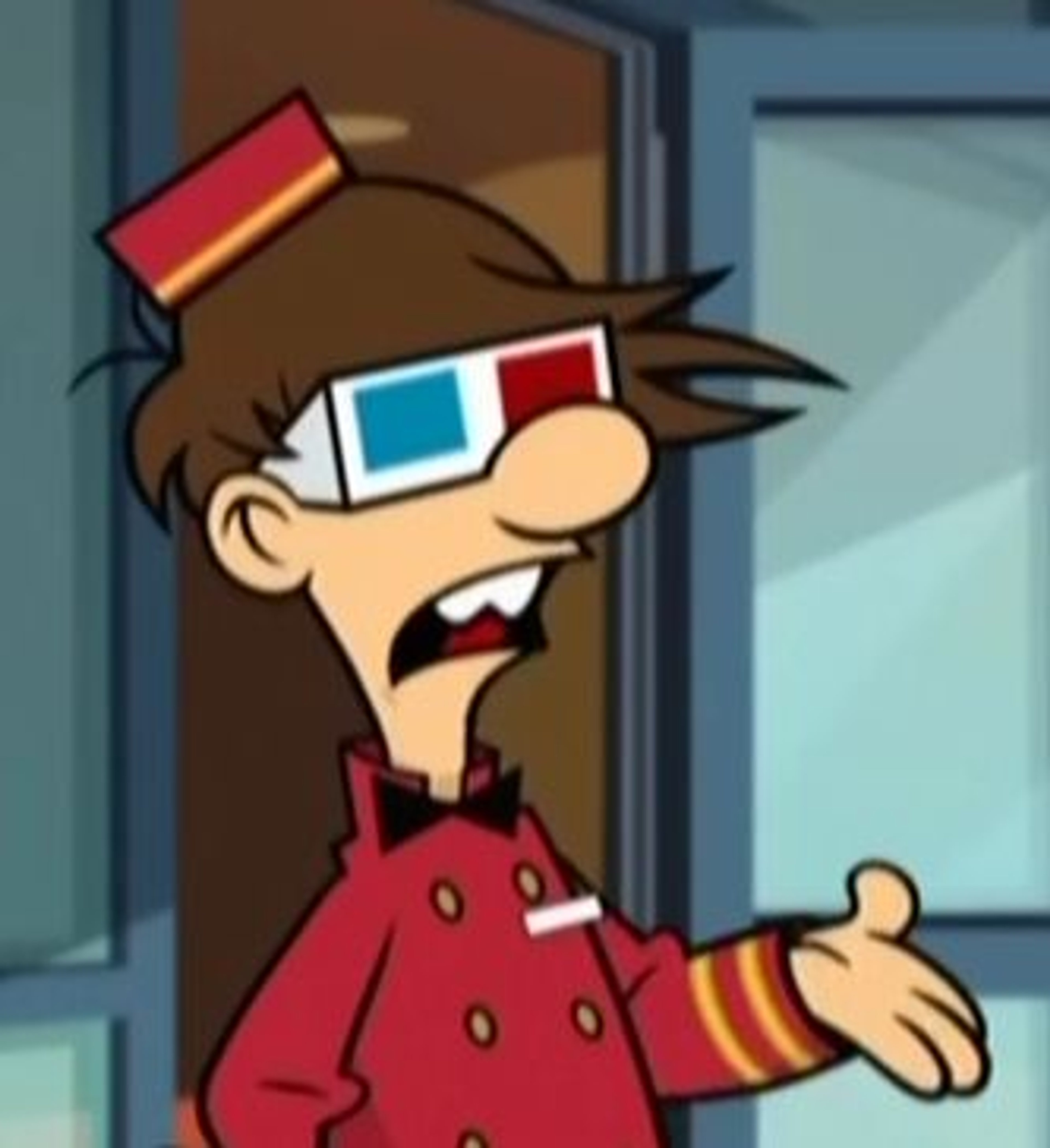 An animated character of a strict, rule-obsessed usher