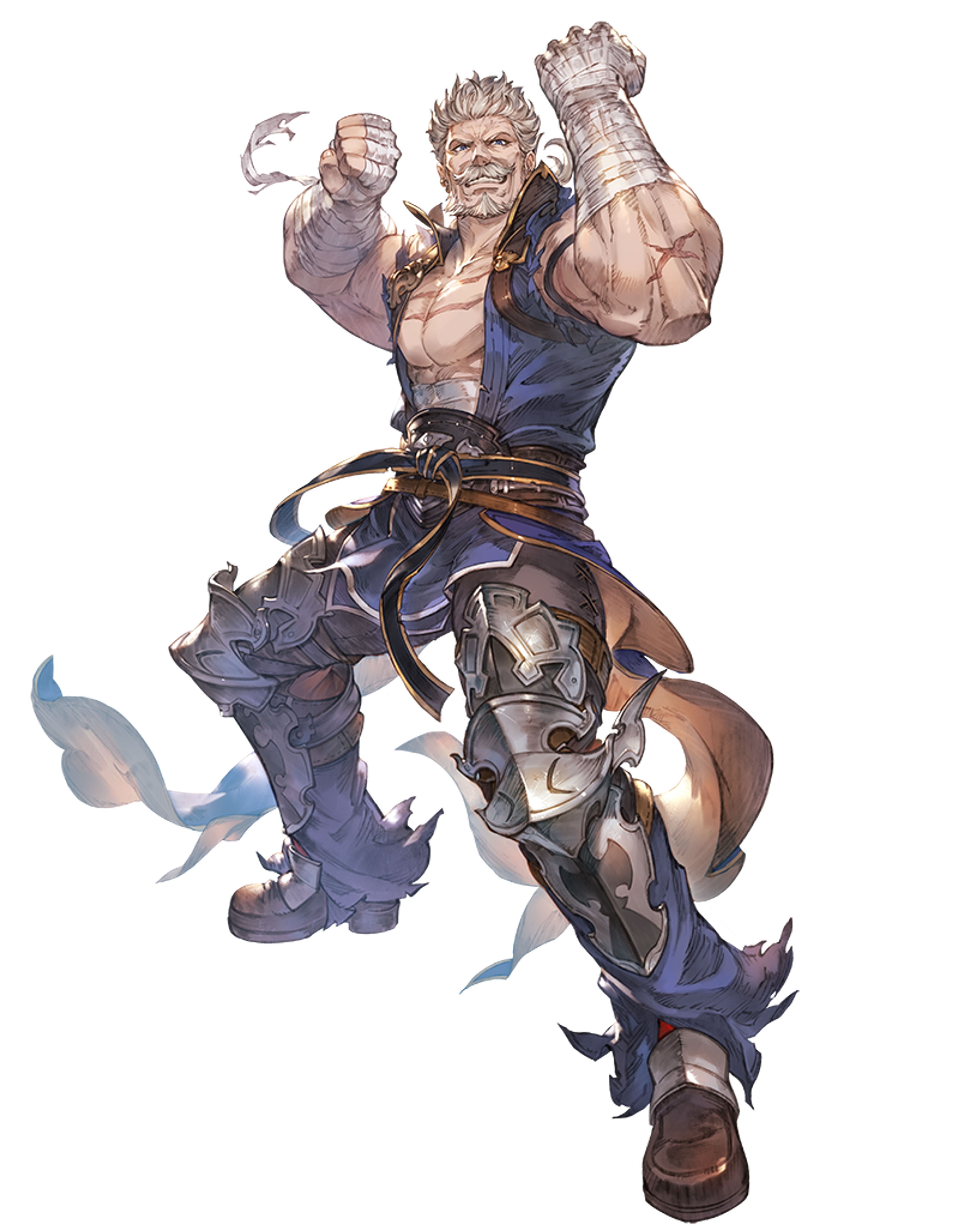 A muscular, older martial artist in a fighting stance