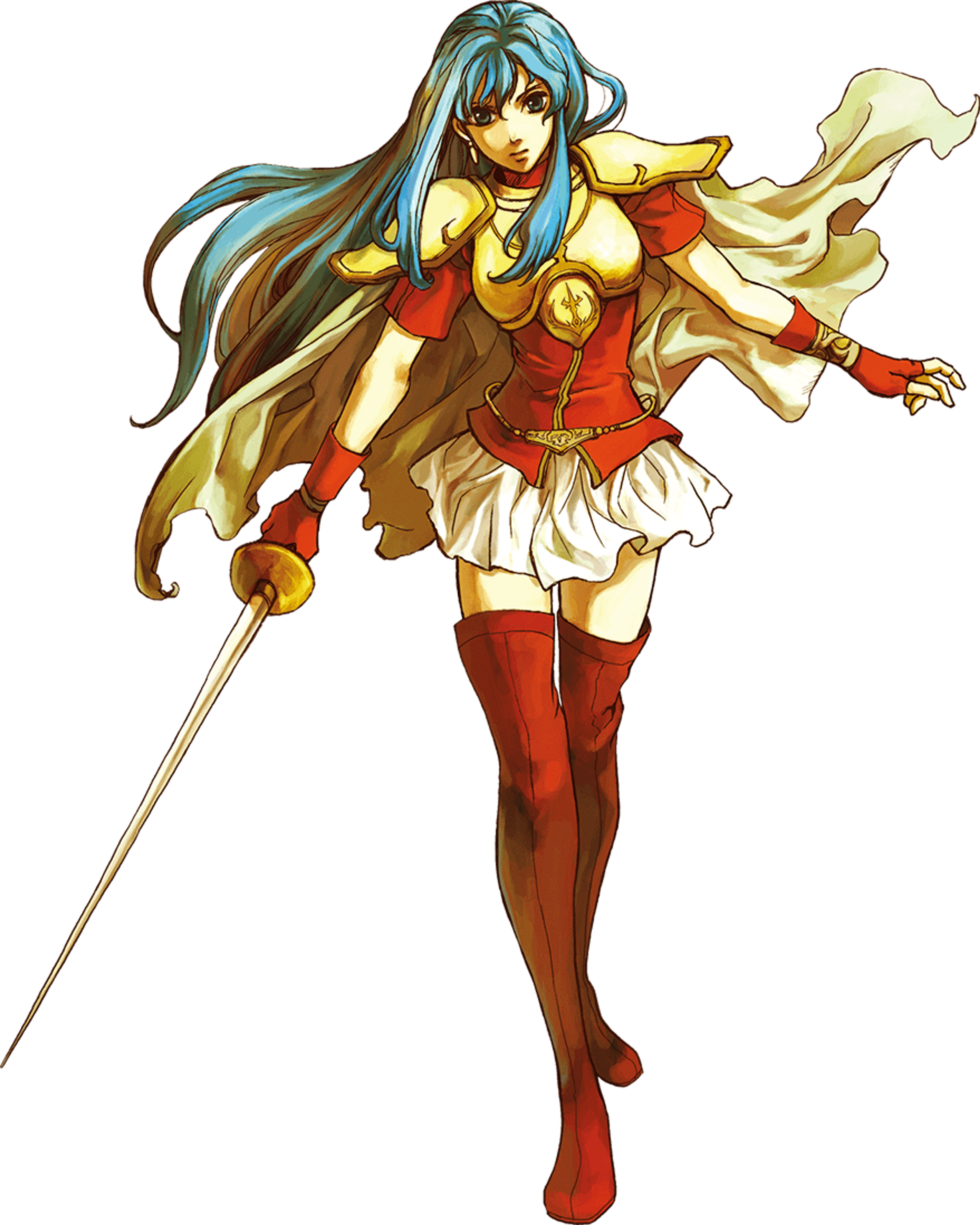 Born as princess of Renais, twin sister of Ephraim,Kindhearted but naïve, relied on her brother growing up,Renais invaded by Grado when she was 19,Her father killed, she escaped the castle with Ephraim,Quested to gain allies like Lyon and Innes to save Renais