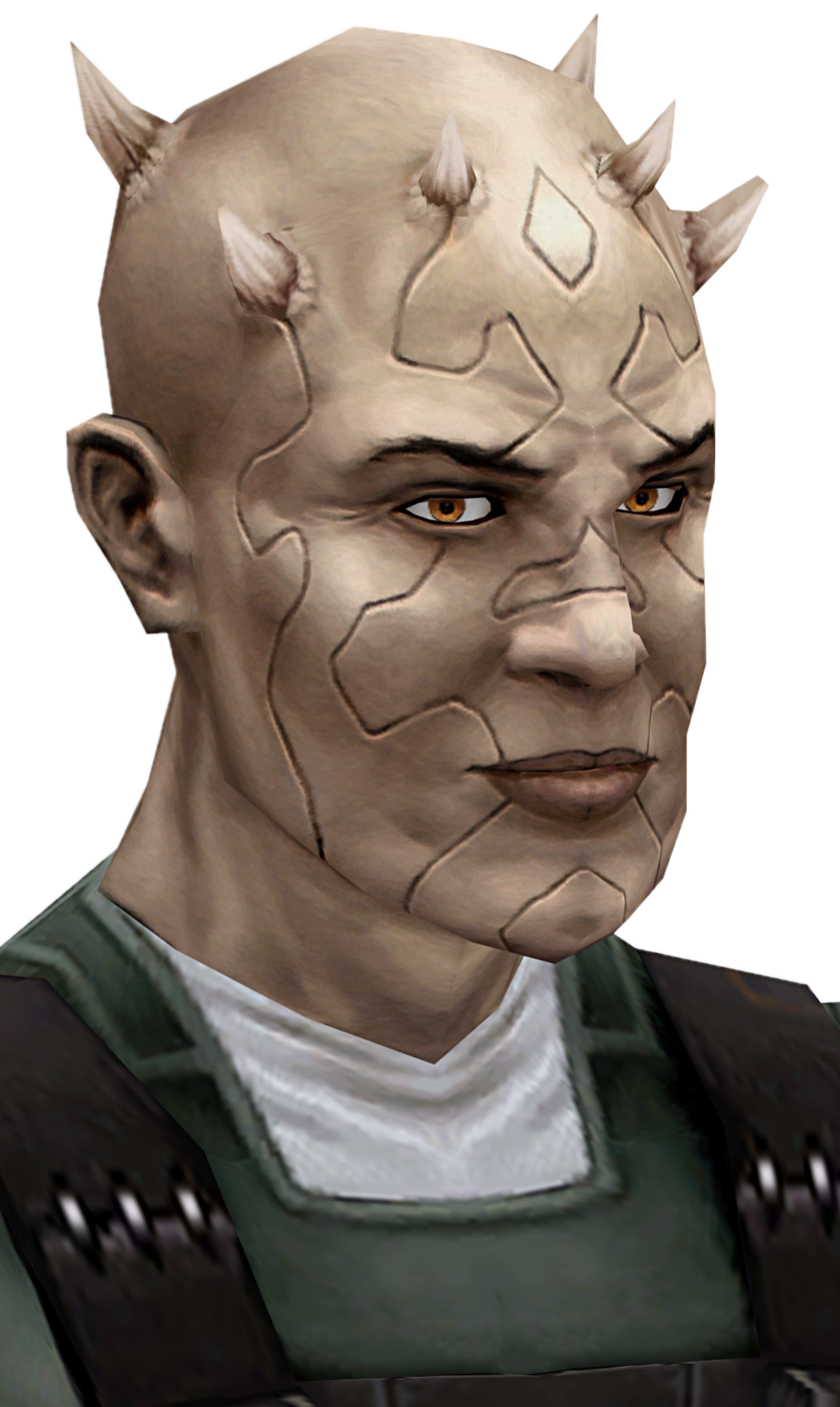 A Zabrak male with a cybernetic arm and distinctive facial features