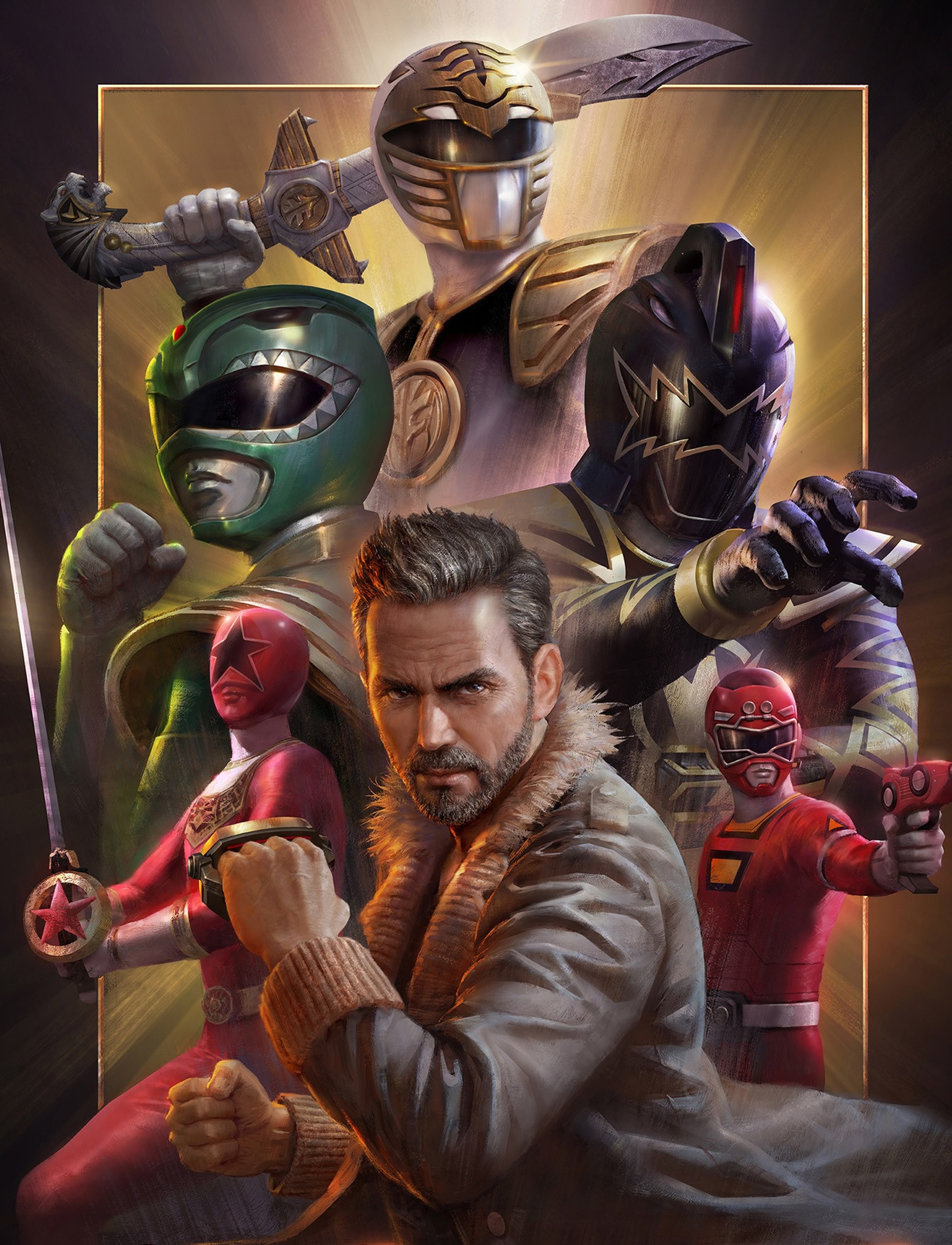 A collage of Power Rangers characters, including Tommy Oliver in his various Ranger forms.
