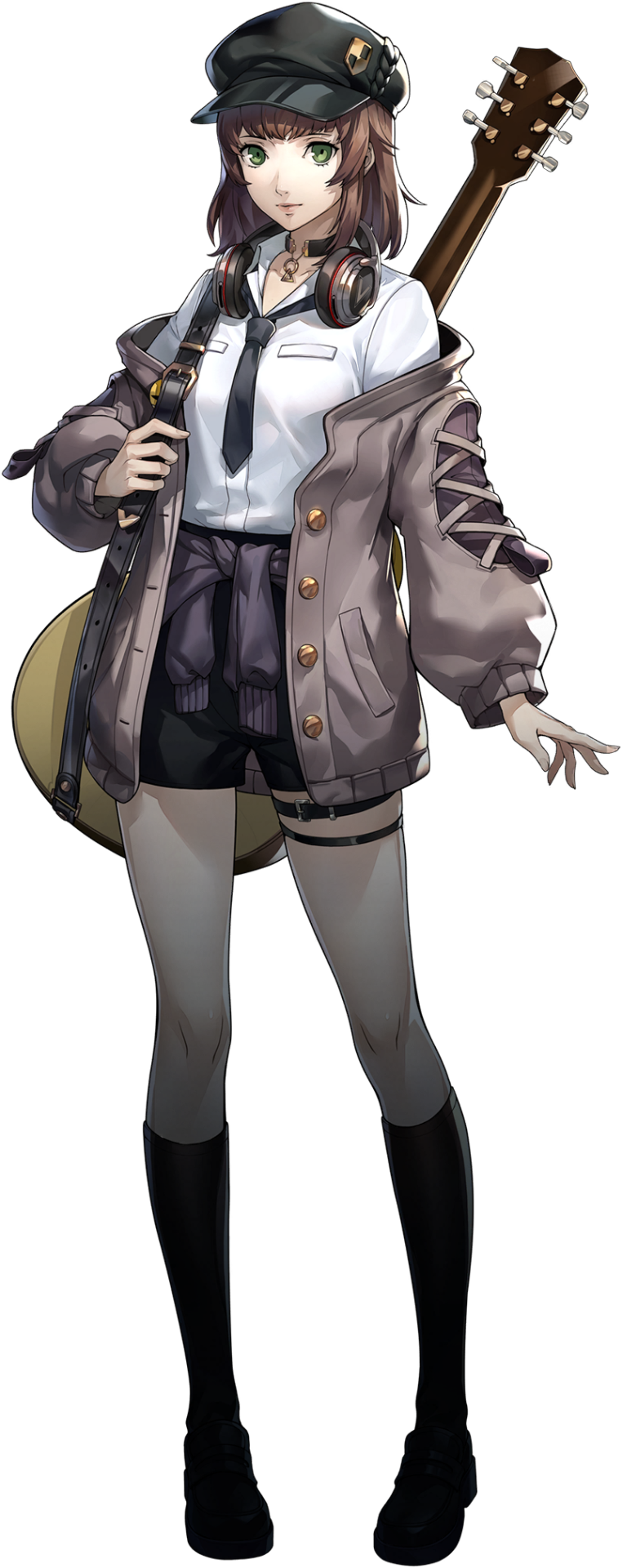 Former guitarist in a high school band that disbanded after graduation,Struggles with stage fright despite musical talent,Regularly performs instrumental music at Shibuya Station,Develops her Persona abilities and joins the Phantom Thieves,Teaches the protagonist bass guitar while learning to overcome her fears