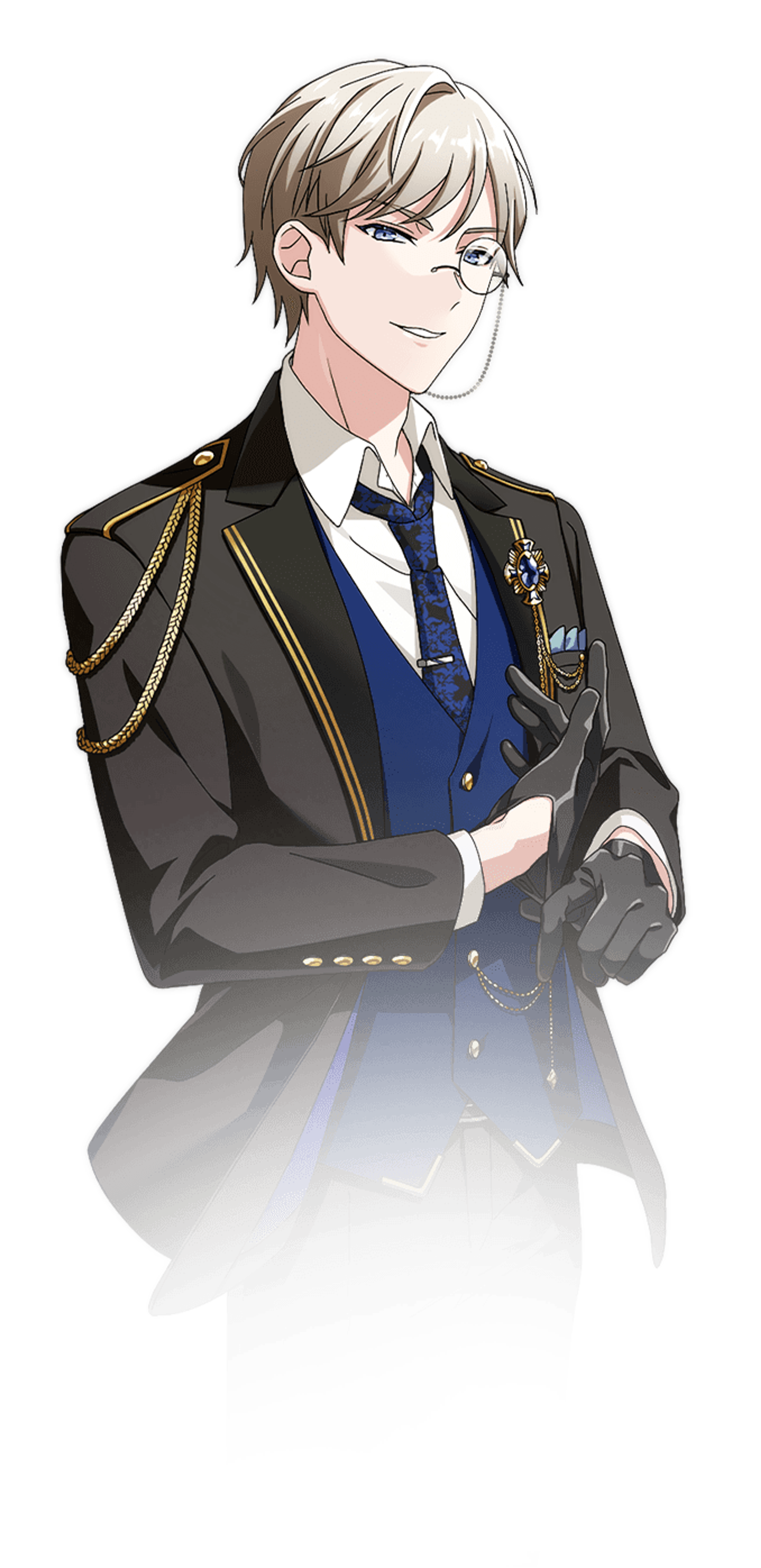 A young man in a school uniform with a monocle