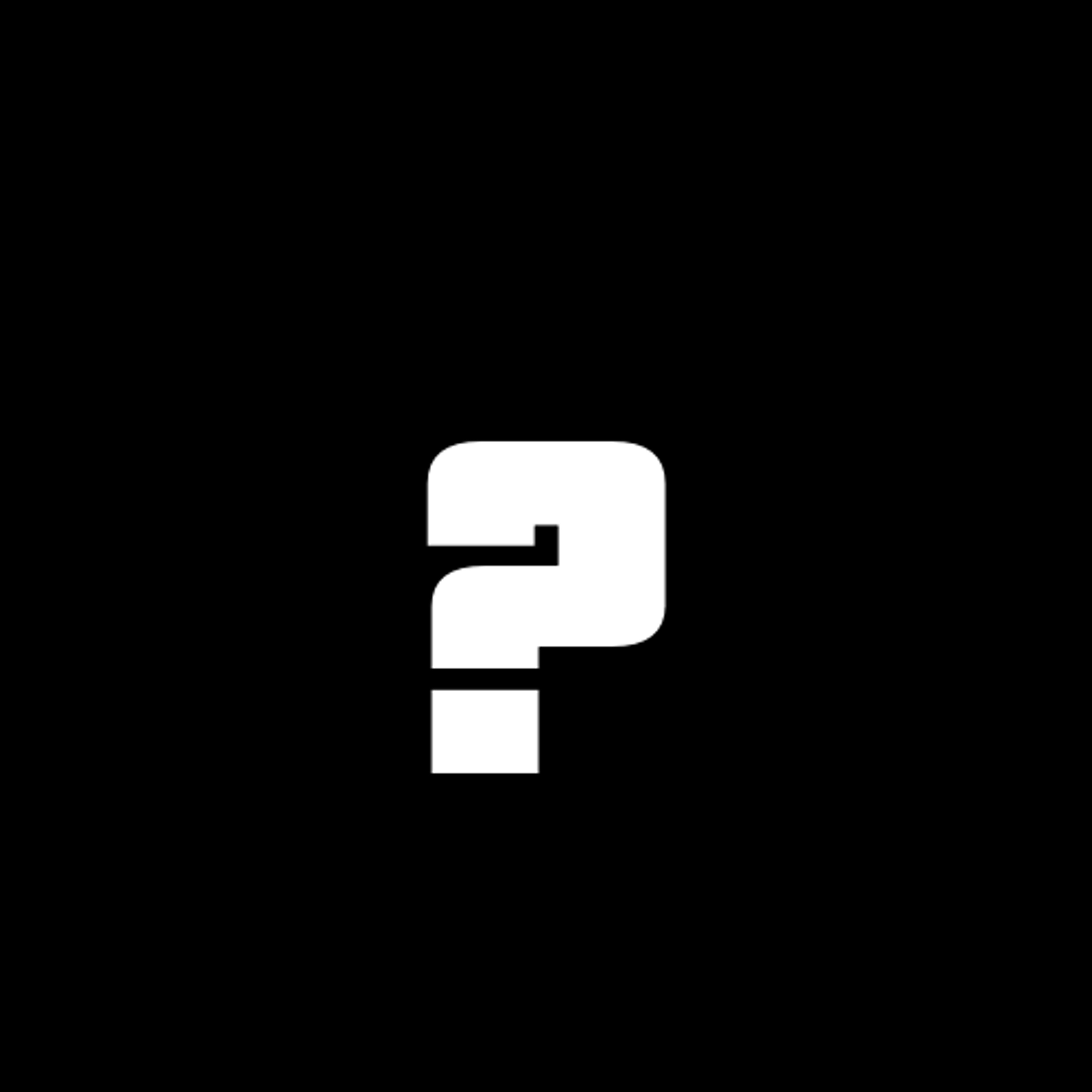 A white question mark symbol on a black background