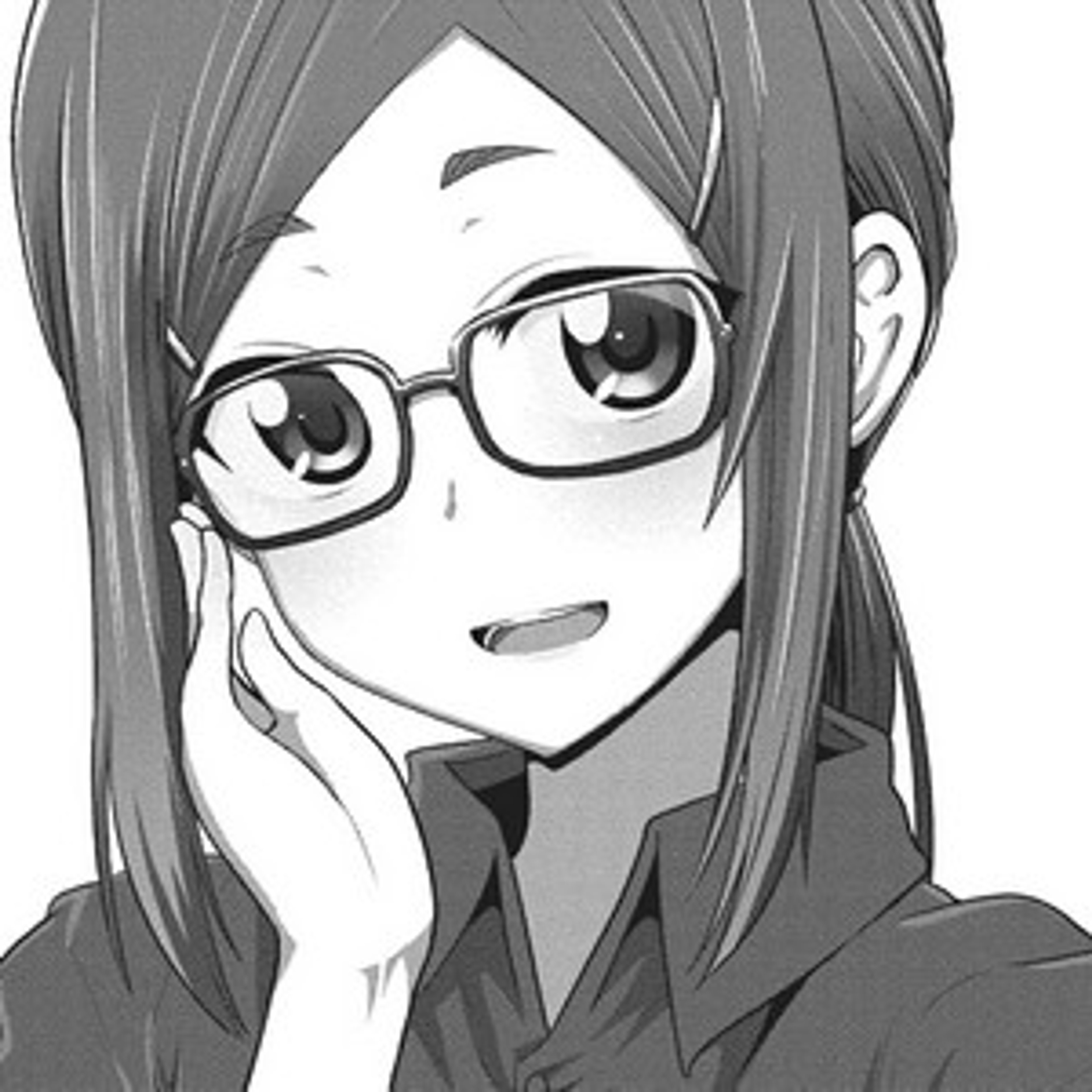 An anime-style character with glasses and a friendly expression