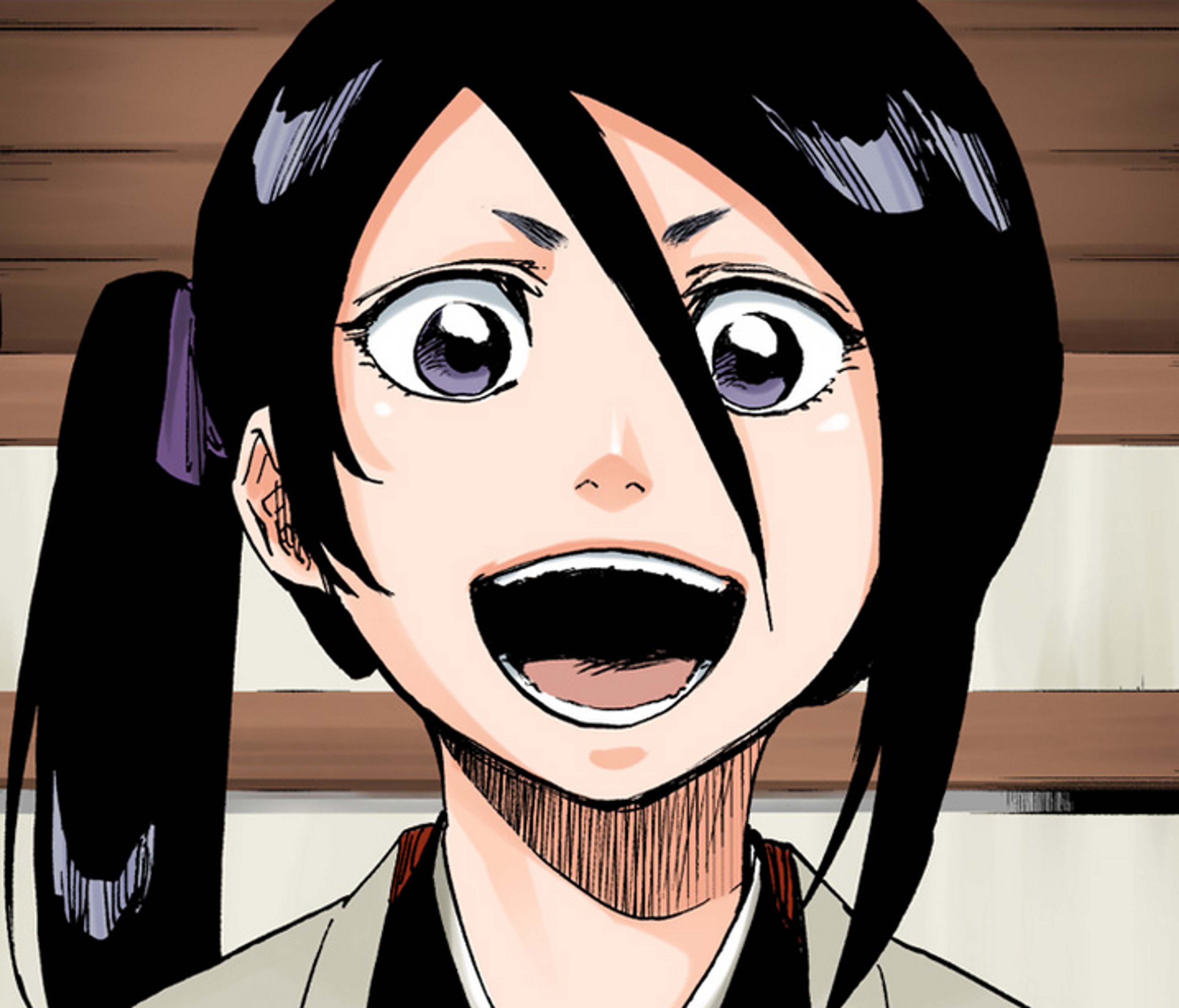 An anime-style character with large eyes and an open mouth expression