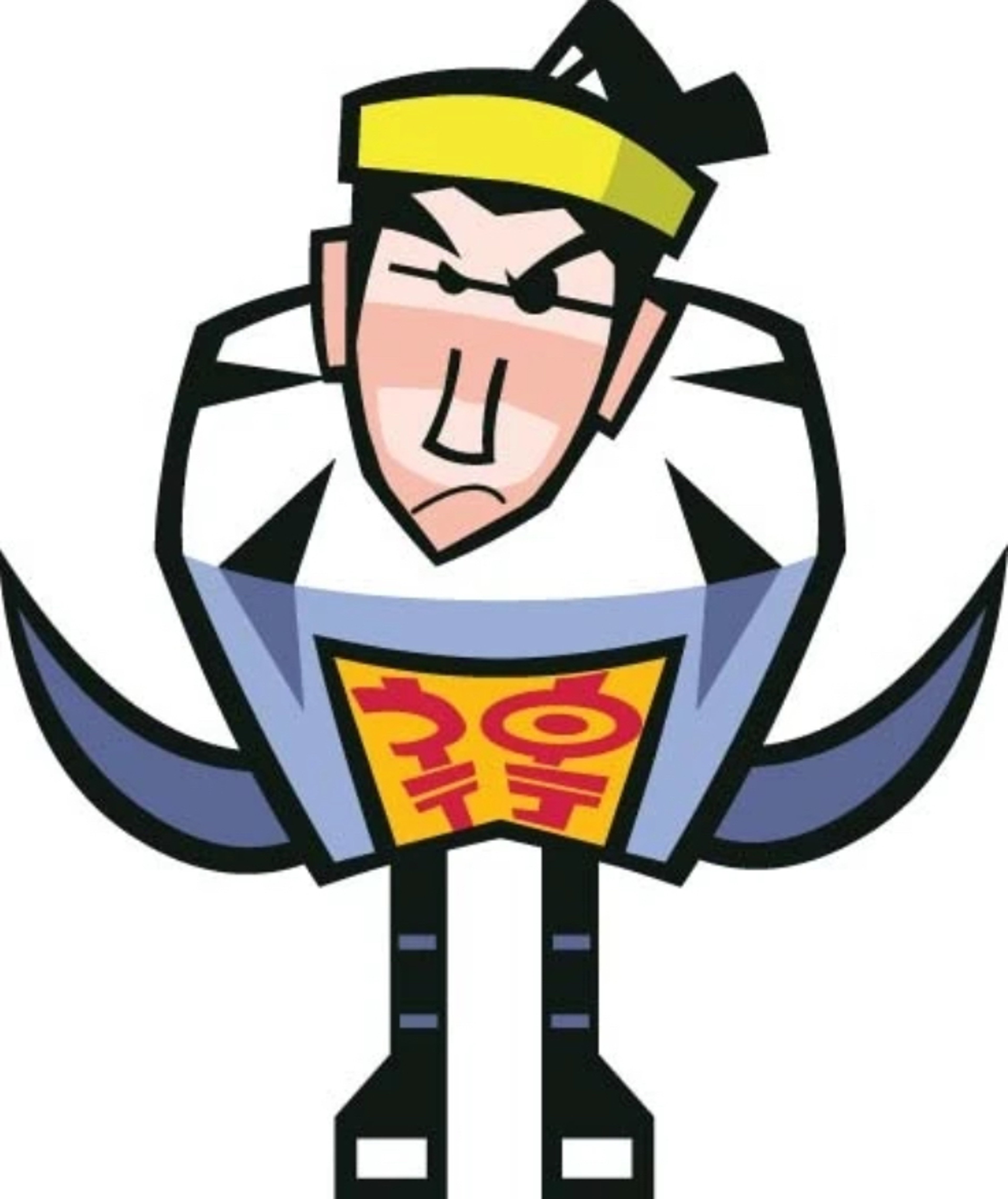 A cartoon character with a unique uniform and trapped hands