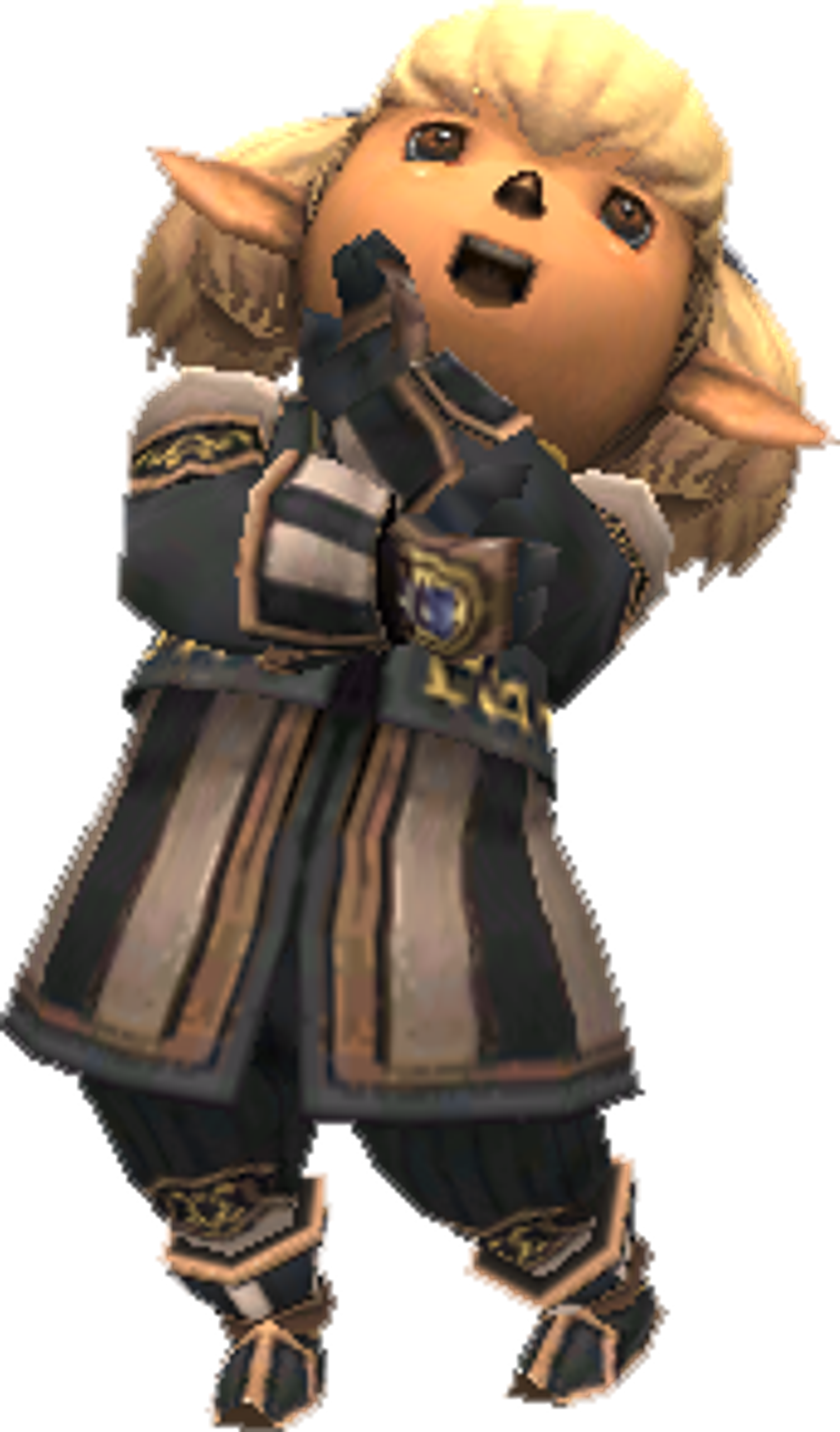 A diminutive Tarutaru character in a black and white striped outfit, holding a staff or wand.