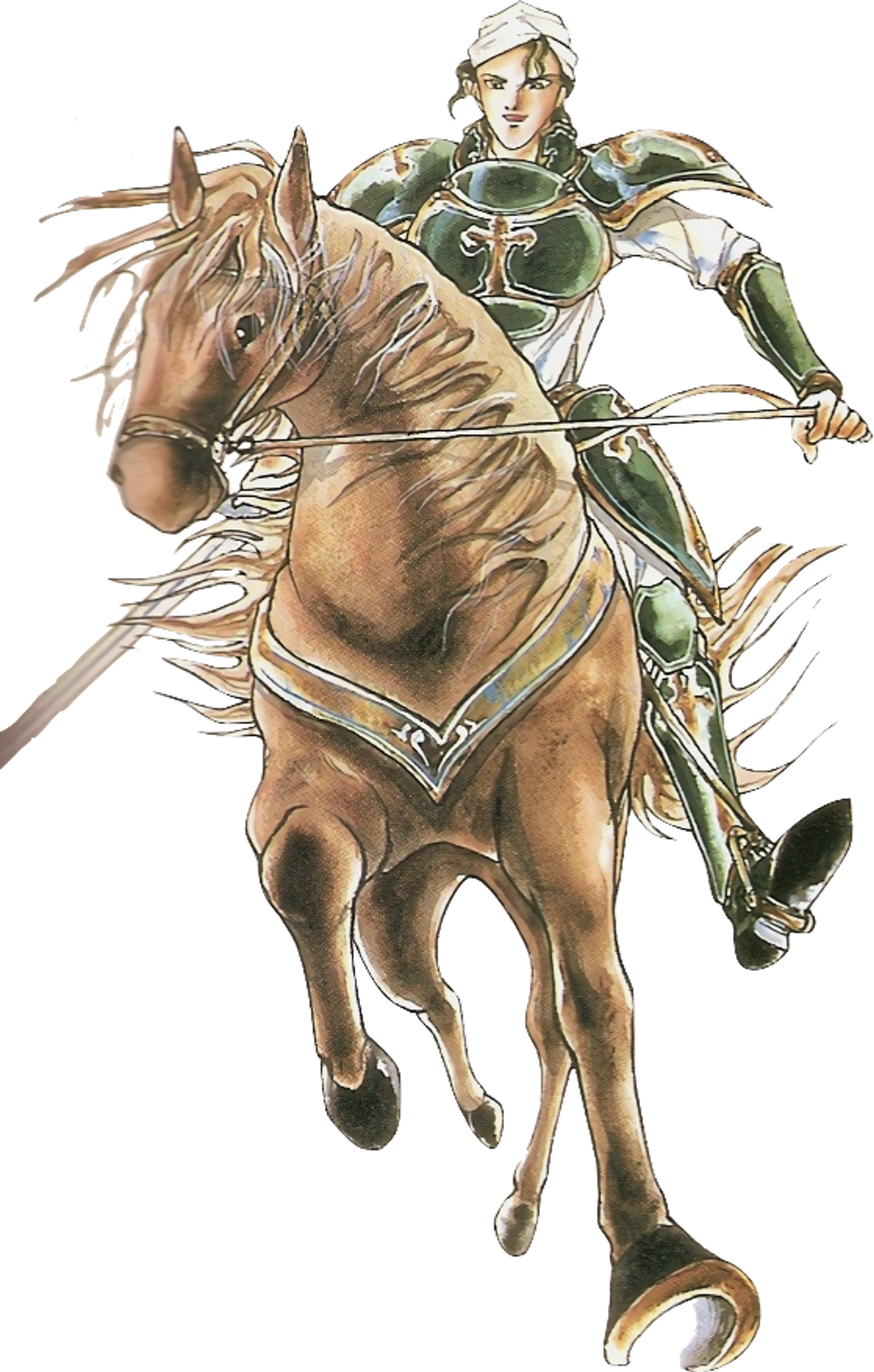A cavalier knight riding a horse in battle gear