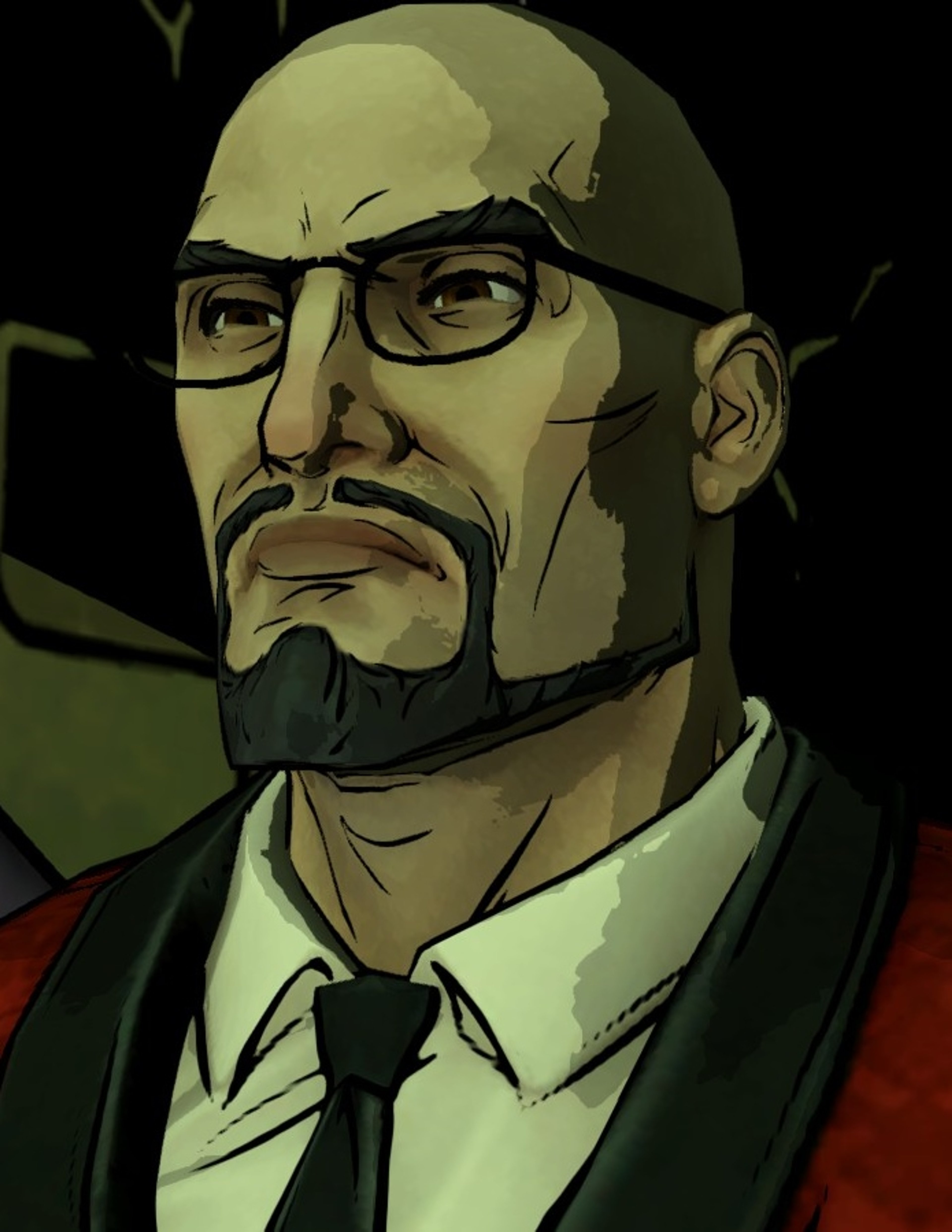 A man with a blue beard wearing a suit and tie