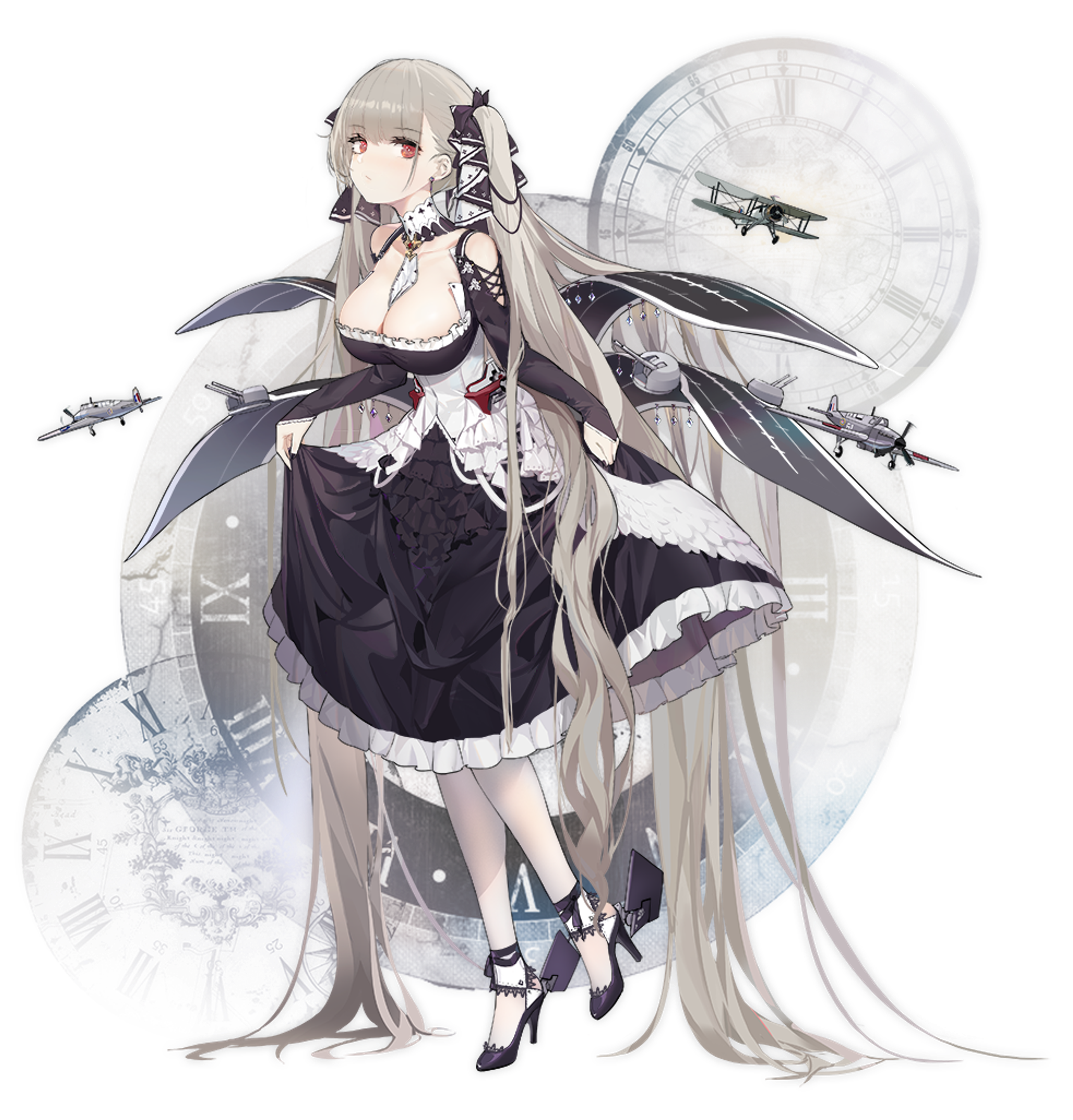 An anime-style illustration of a woman in a military-inspired outfit holding a shield-like object.